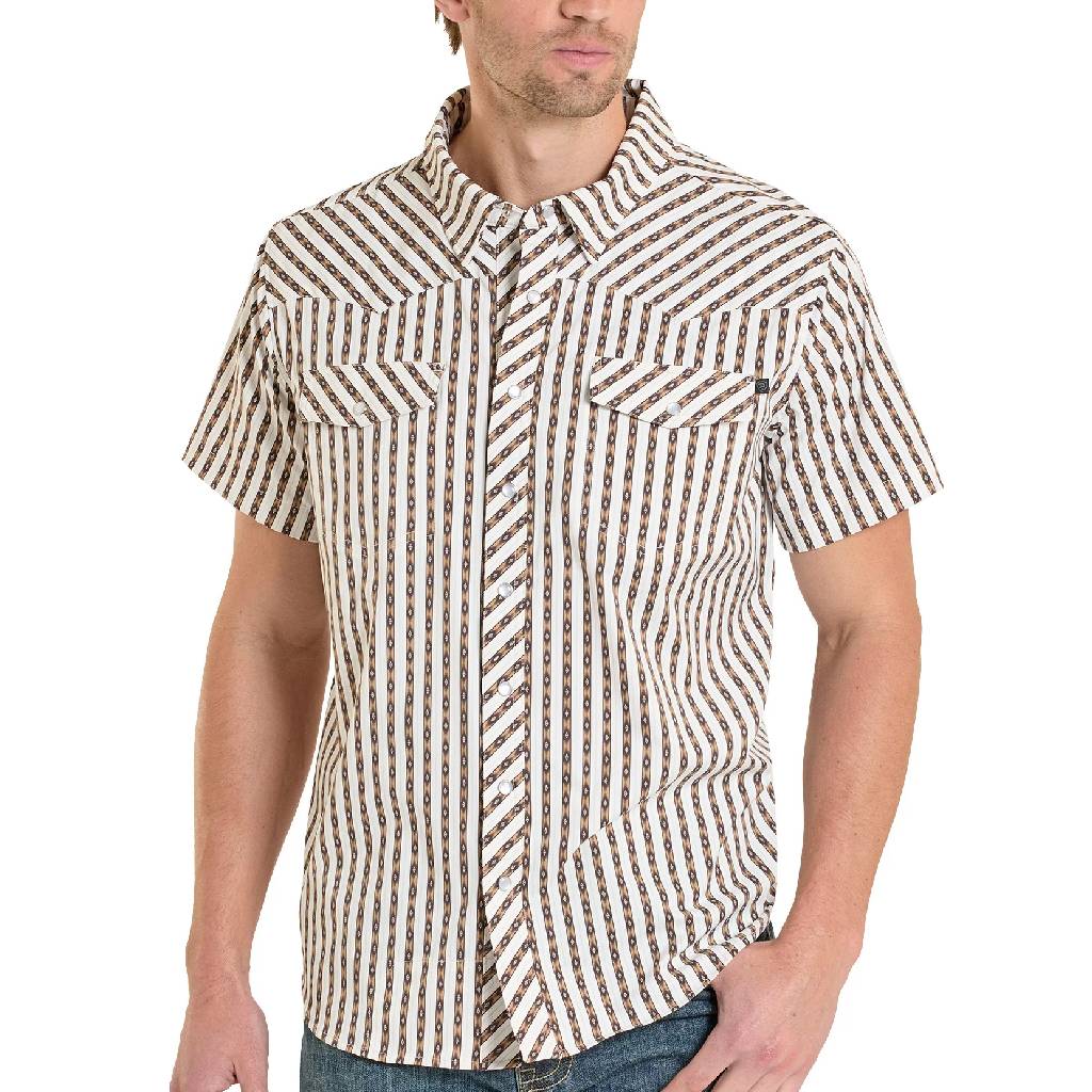 Rock & Roll Denim Men's Tek Core Stripe Brown Pearl Snap Shirt