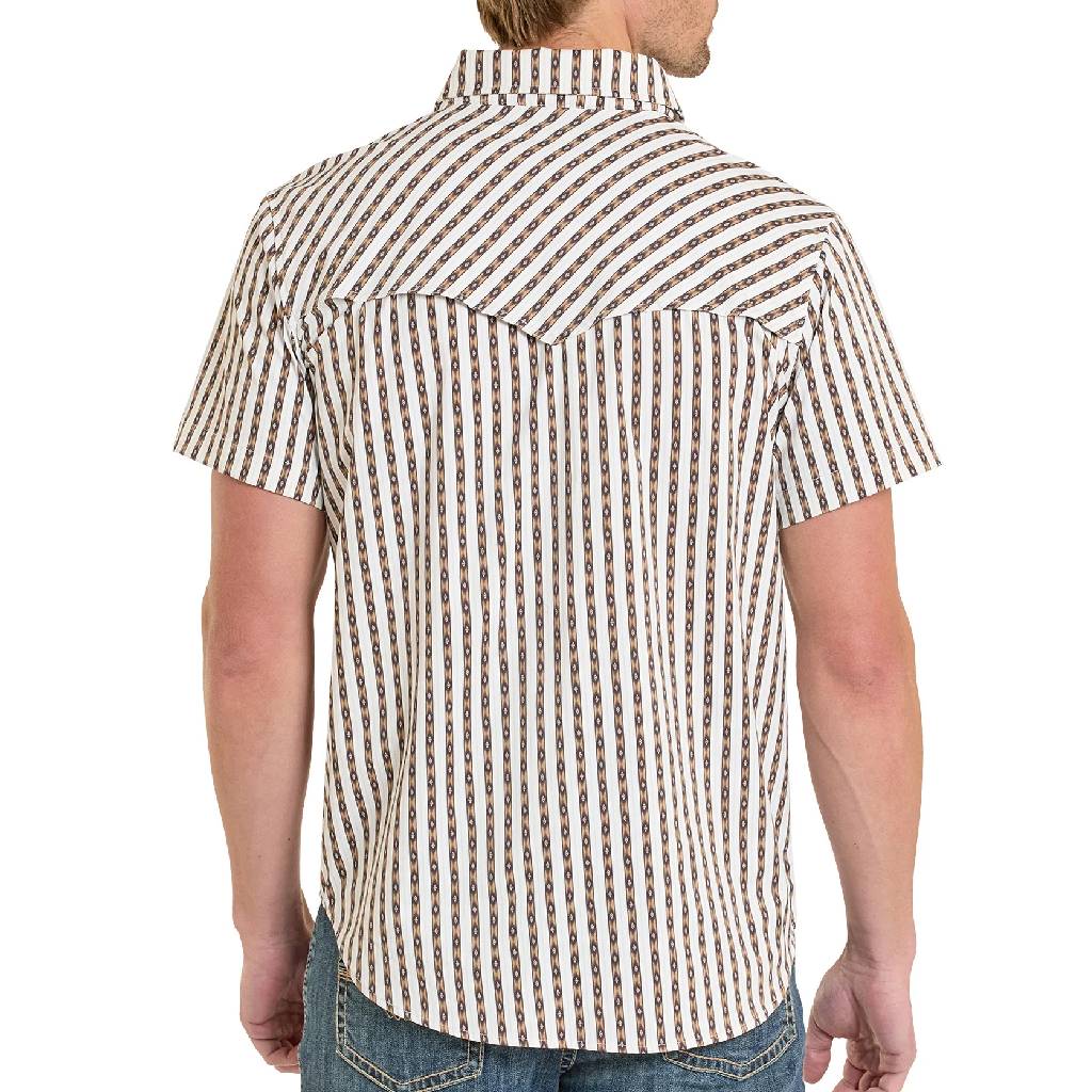 Rock & Roll Denim Men's Tek Core Stripe Brown Pearl Snap Shirt - Image 2