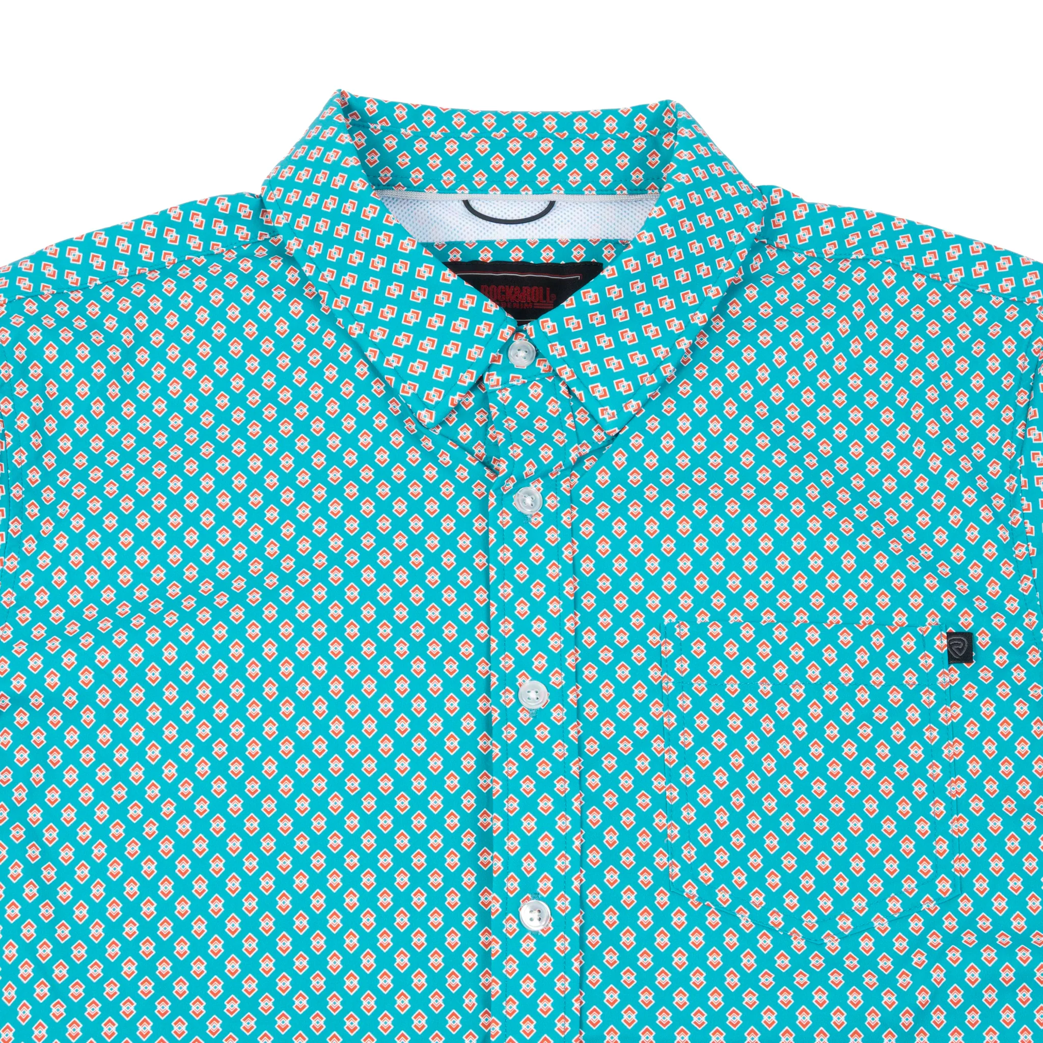 Rock & Roll Denim Men's Tek Geo Print Teal Button Down Shirt - Image 2