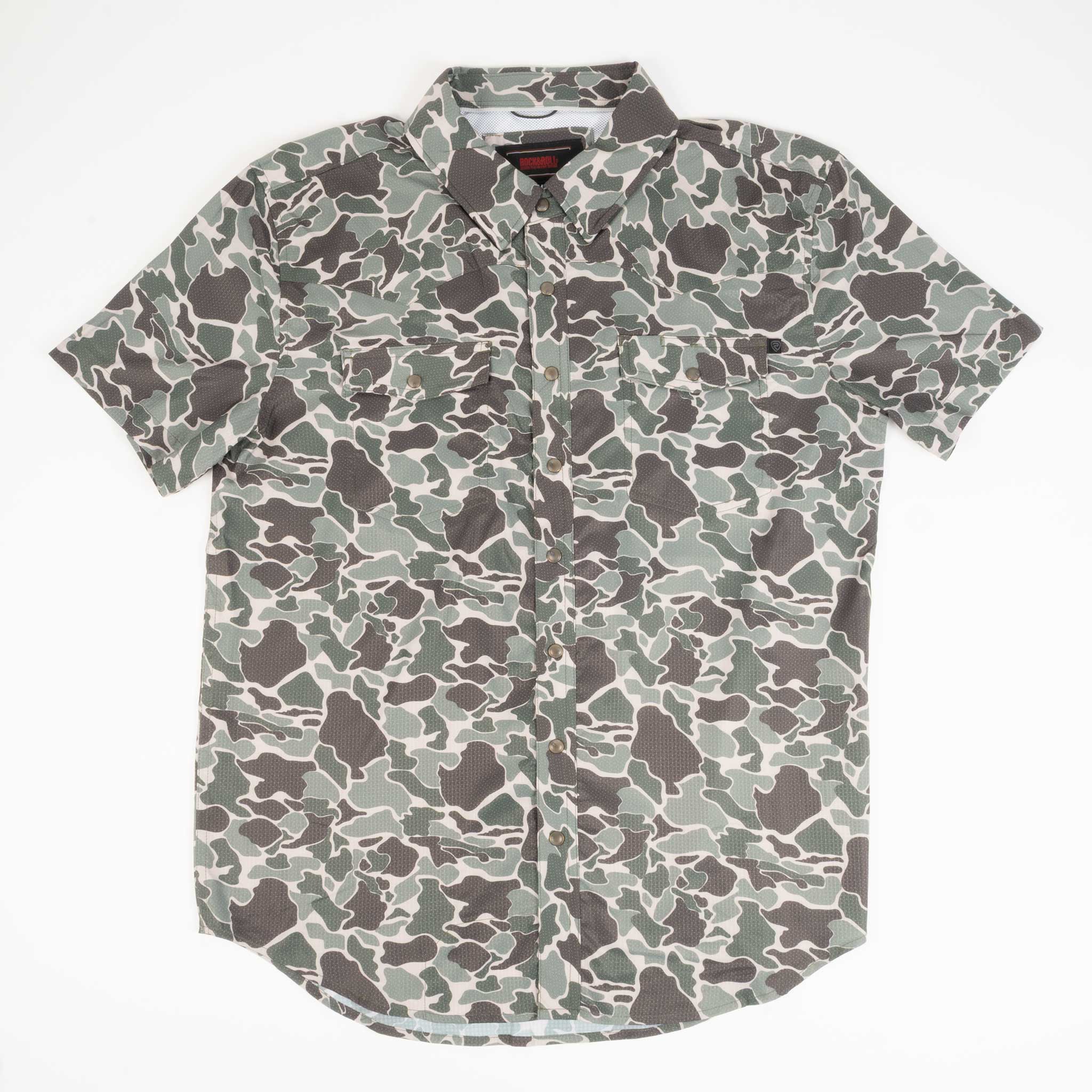 Rock & Roll Denim Men's Tek Camo Olive Pearl Snap Western Shirt