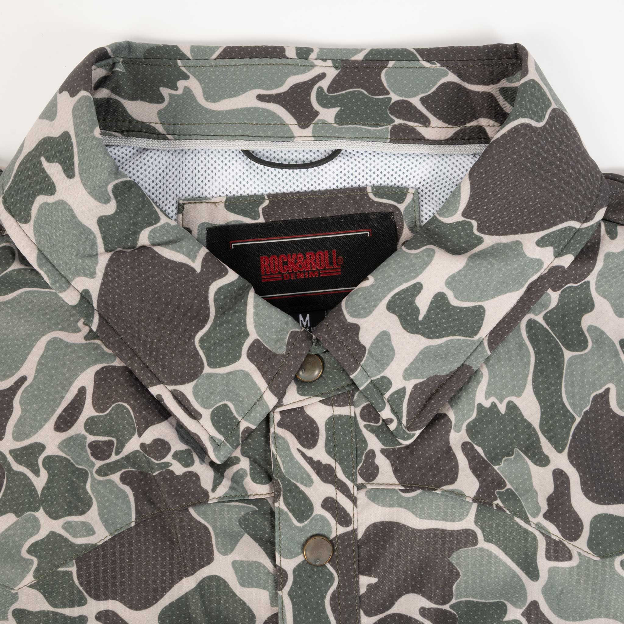 Rock & Roll Denim Men's Tek Camo Olive Pearl Snap Western Shirt - Image 3
