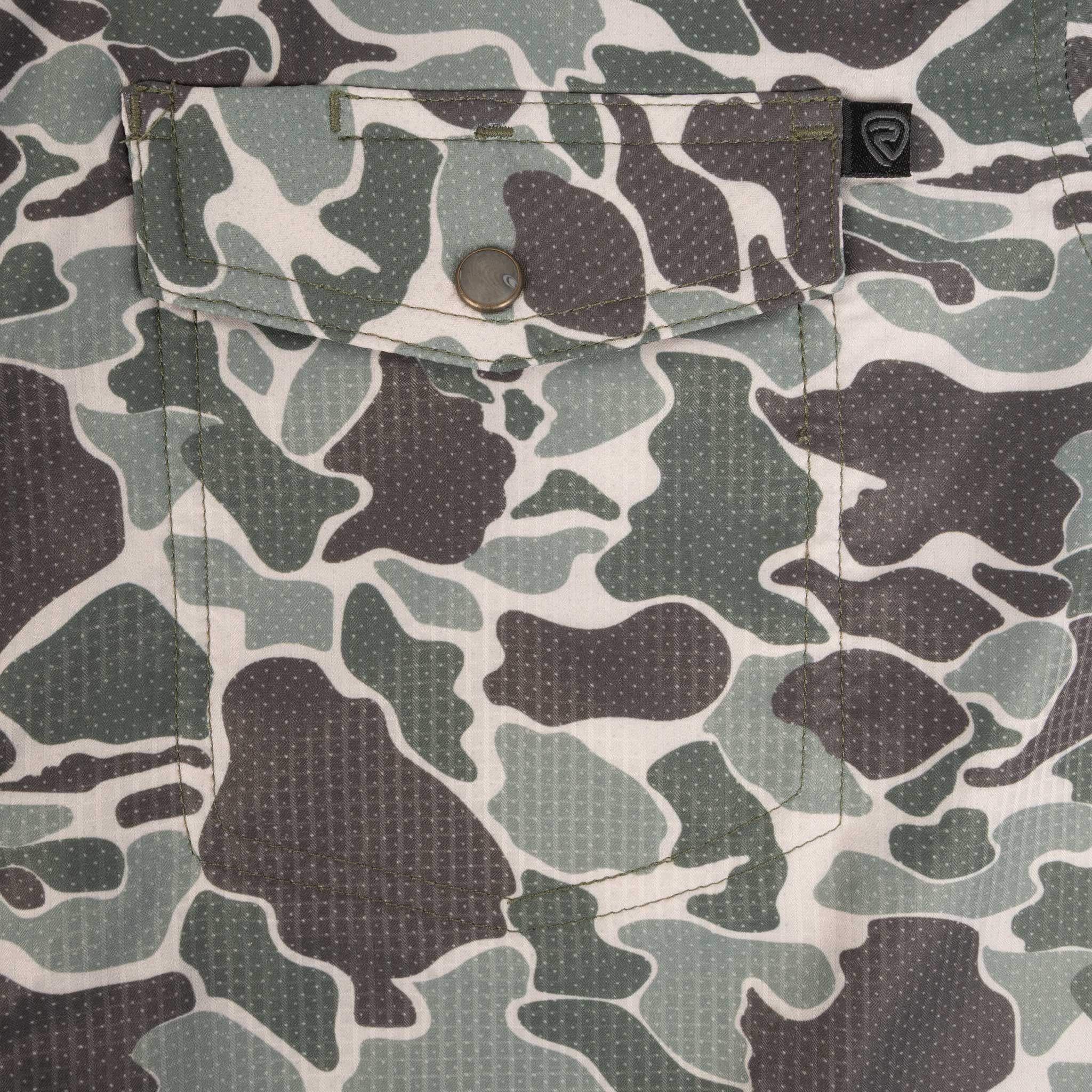 Rock & Roll Denim Men's Tek Camo Olive Pearl Snap Western Shirt - Image 4