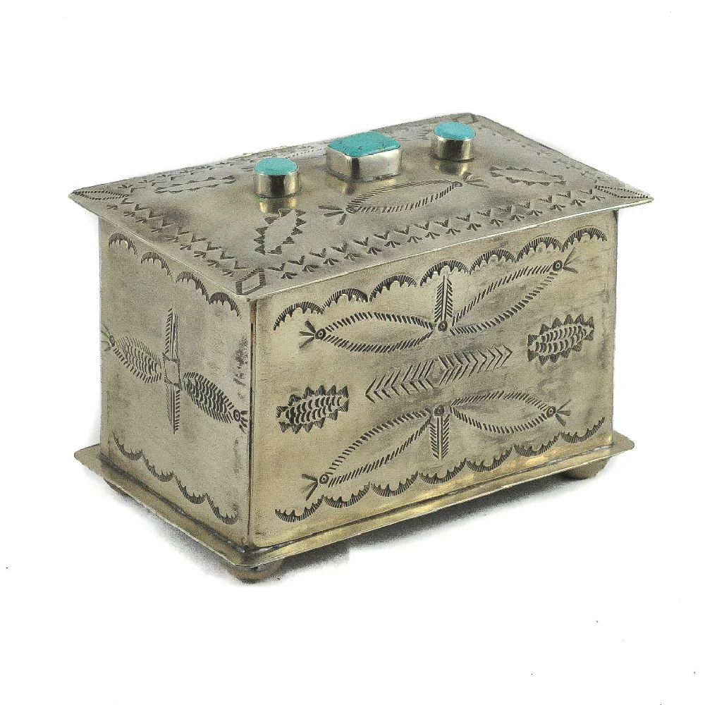 J. Alexander Stamped Feathers Box - 3 Turquoise Stone - Image 2