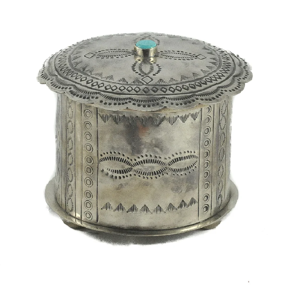 J. Alexander Stamped Round Box w/Turquoise Lid