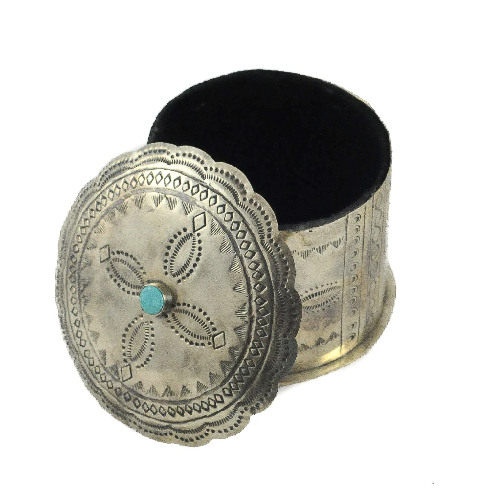 J. Alexander Stamped Round Box w/Turquoise Lid - Image 2