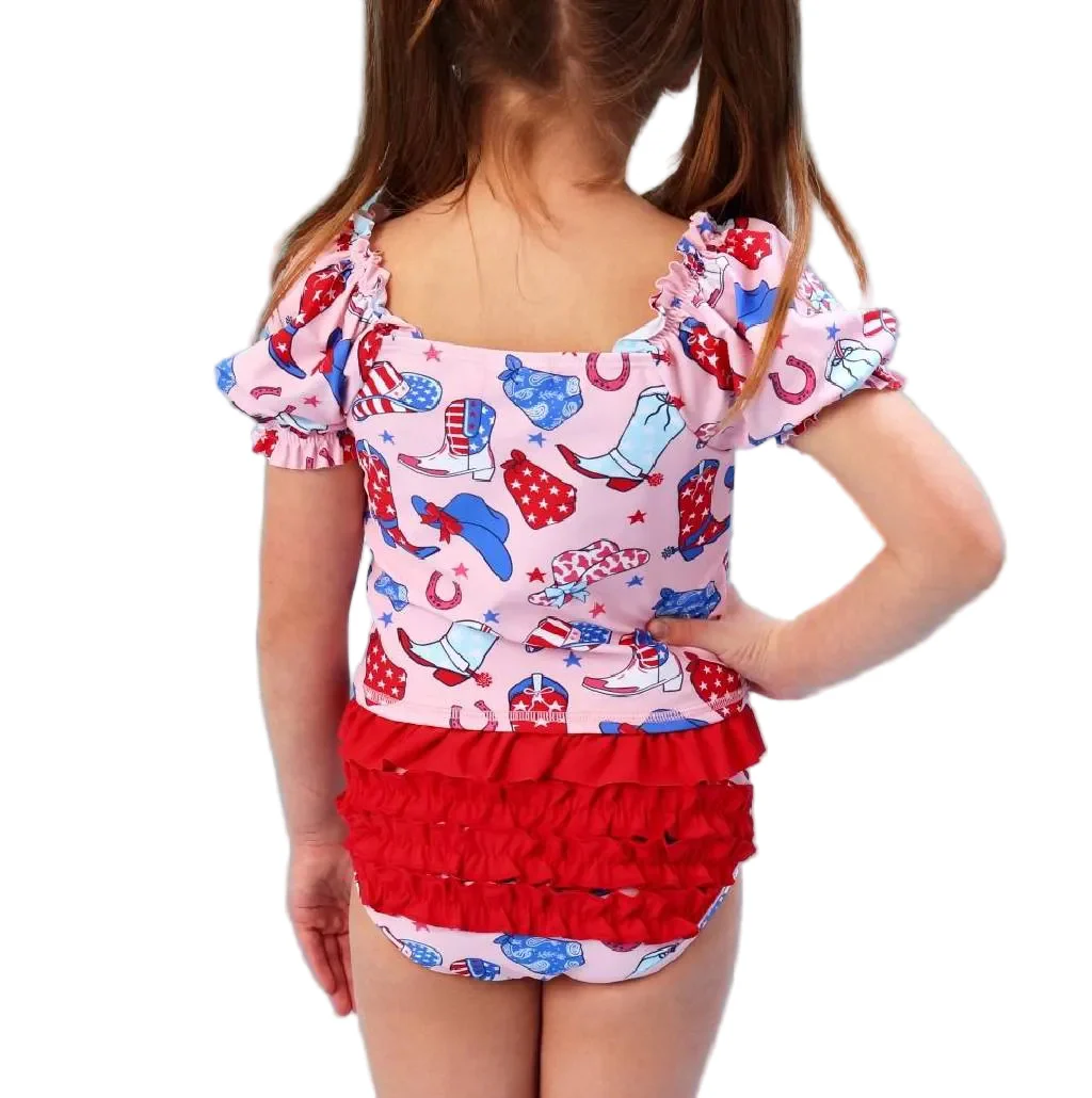Ruffle Butts Pink Stars & Boots Ruffle Tankini - Image 2