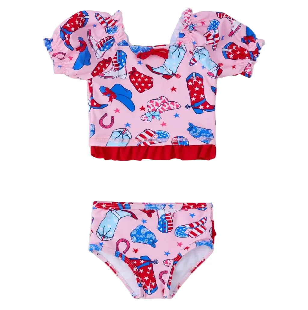 Ruffle Butts Pink Stars & Boots Ruffle Tankini - Image 3