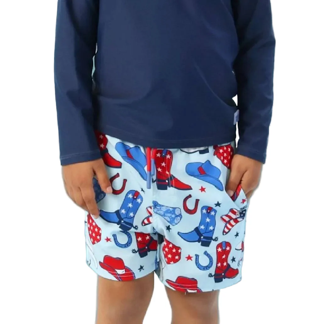 Rugged Butts Blue Stars & Boots Swim Trunks