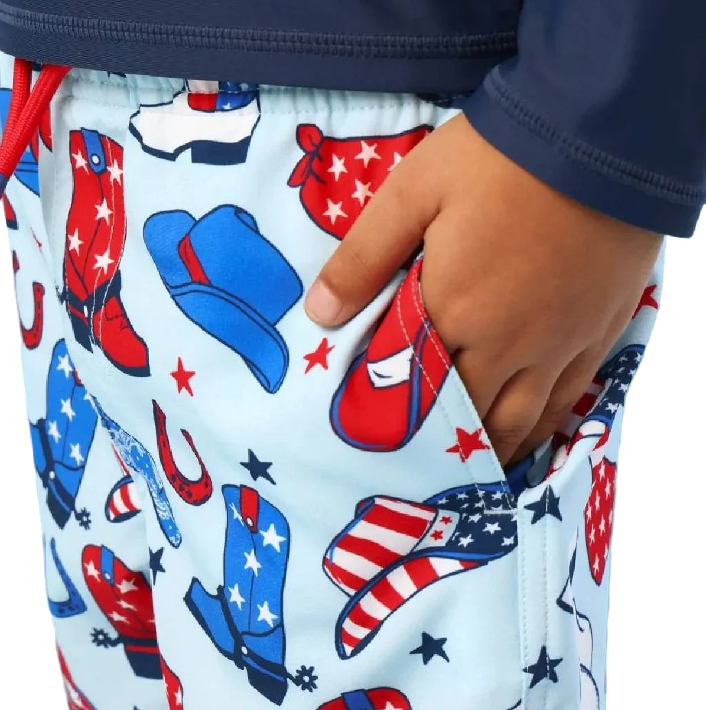 Rugged Butts Blue Stars & Boots Swim Trunks - Image 3