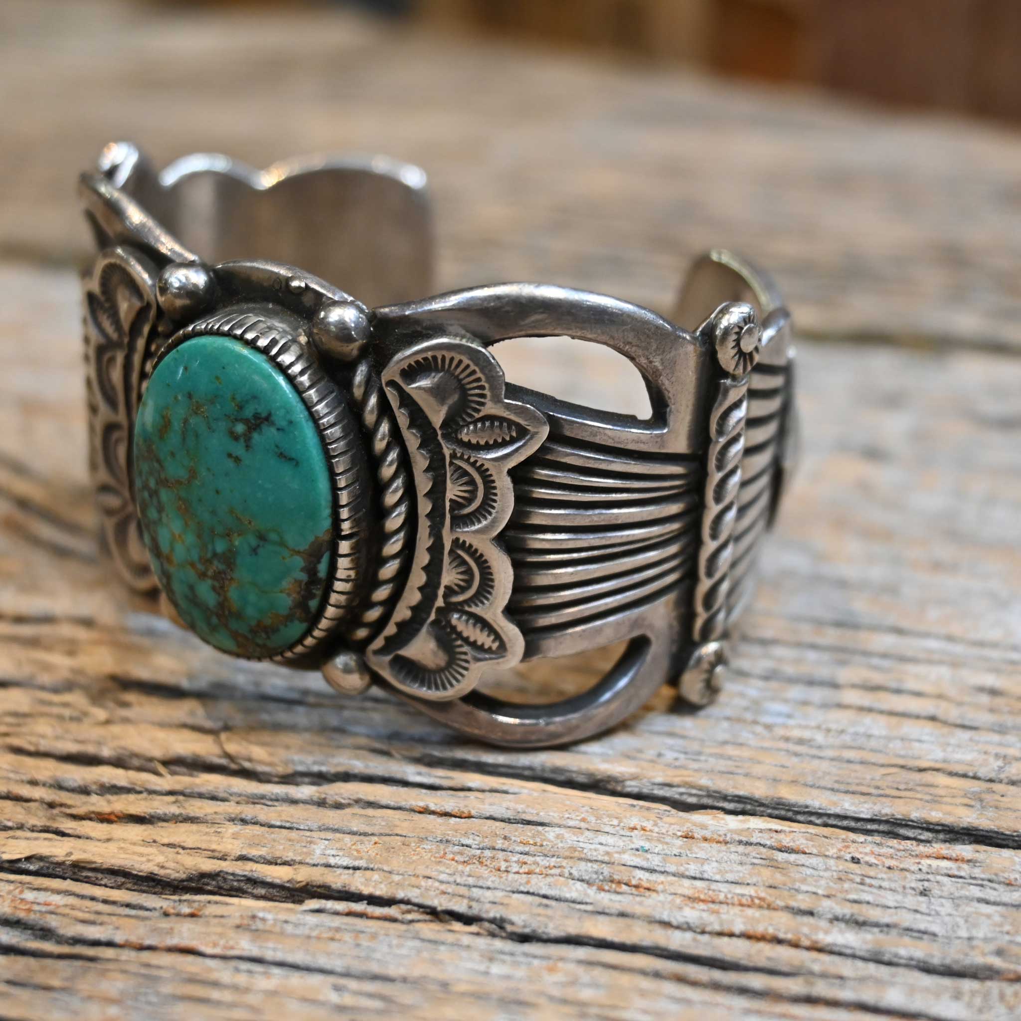 Vintage Bar G - Sterling Silver Cuff with nice oval Turquoise Stone