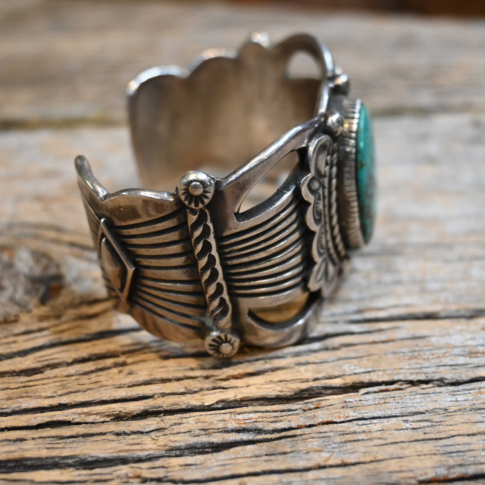 Vintage Bar G - Sterling Silver Cuff with nice oval Turquoise Stone - Image 2