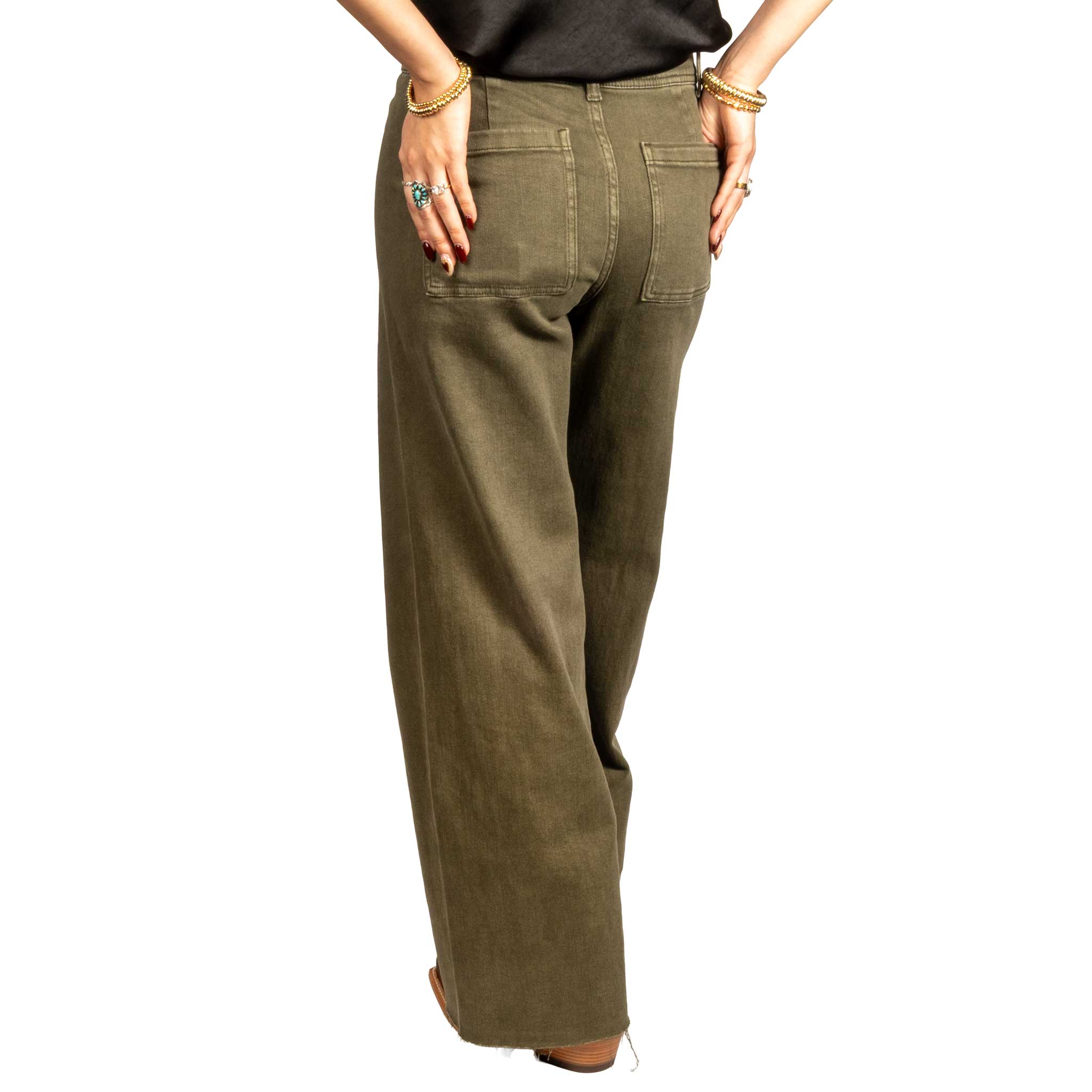 Straight Wide Leg Faded Olive Denim Jean - Image 2