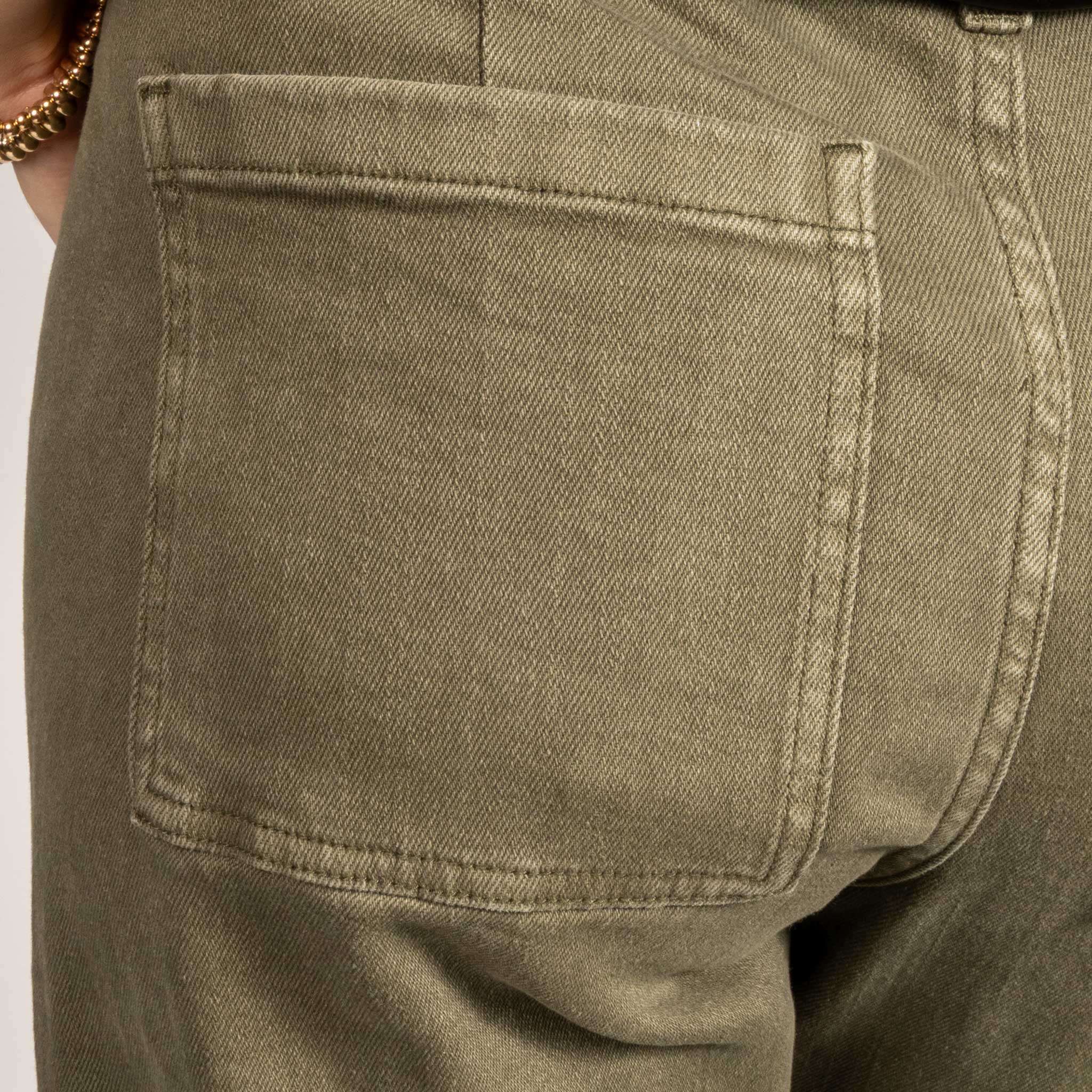 Straight Wide Leg Faded Olive Denim Jean - Image 3