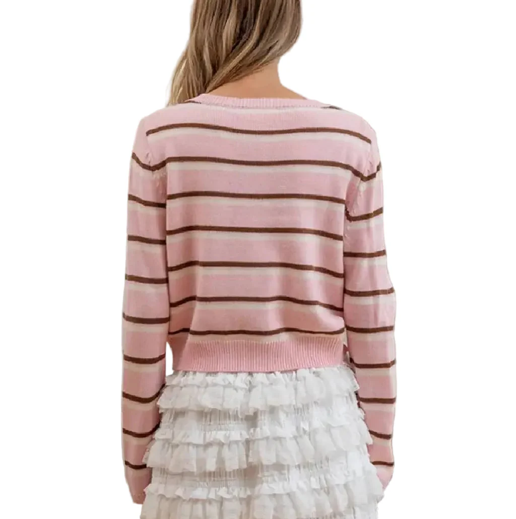 Striped Blush Mocha Cardigan - Image 2