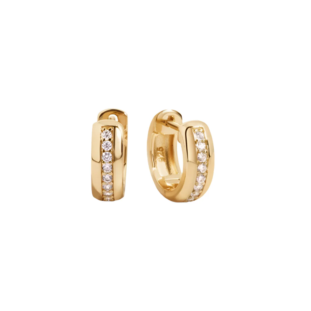 Striped Huggie Earrings - Gold Diamond
