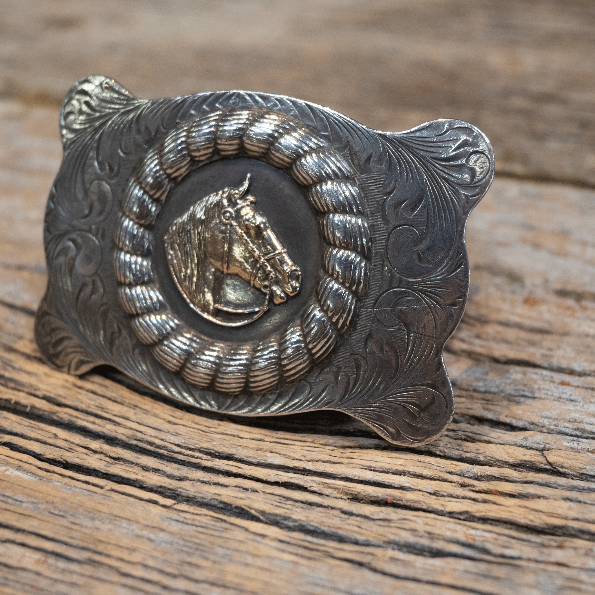 Sunset Trails 1950's Horse Head Sterling Silver Belt Buckle - Image 2