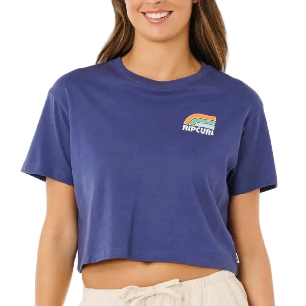 Rip Curl Women's Navy Surf Side Cropped Tee - Image 2