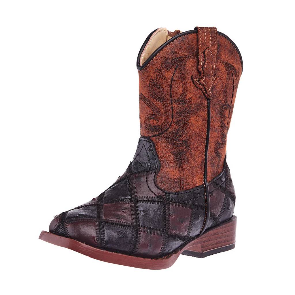 Roper Toddler Faux Leather Brown/Black Ostrich Boot