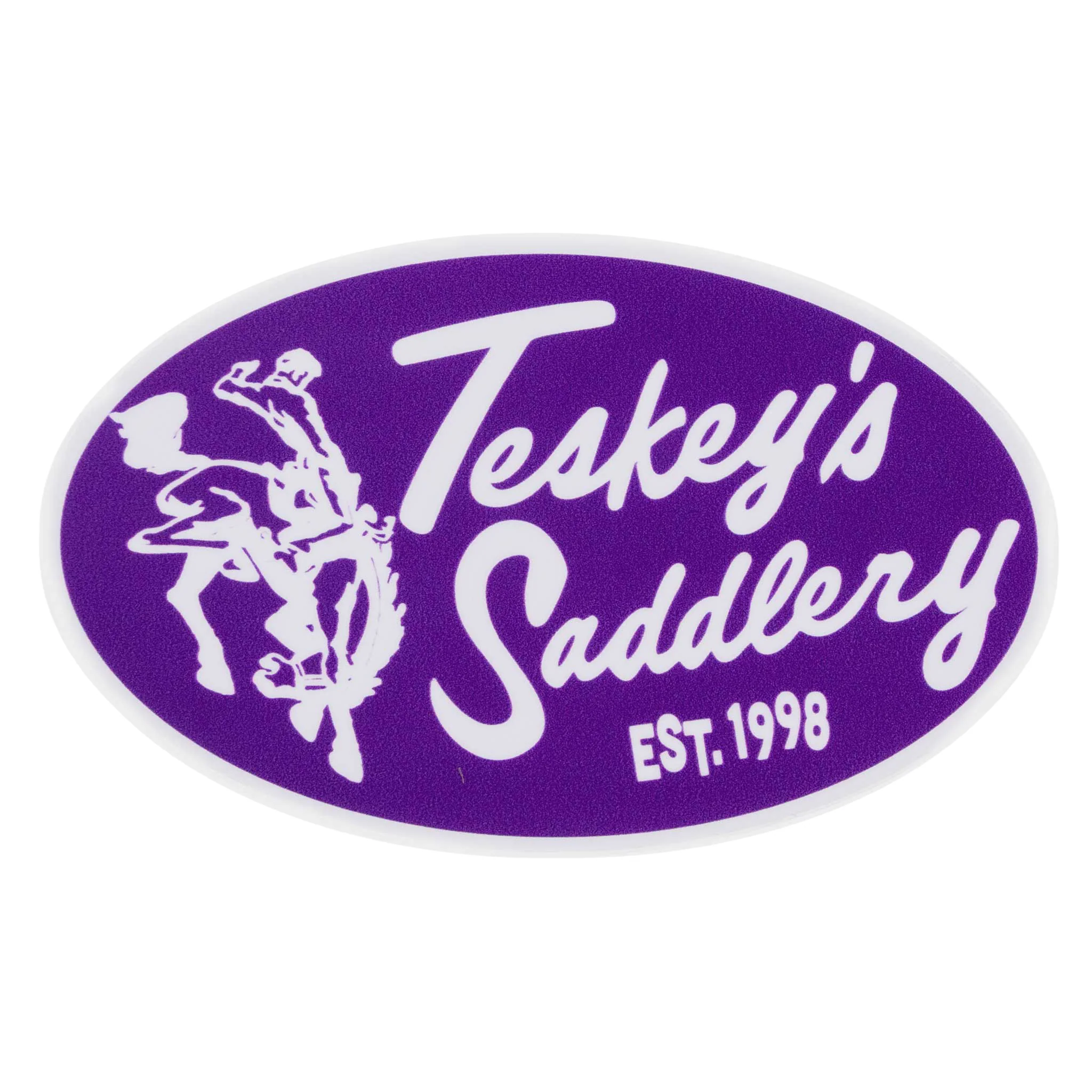 Teskey Saddlery Retro Large Oval Sticker - Purple/White