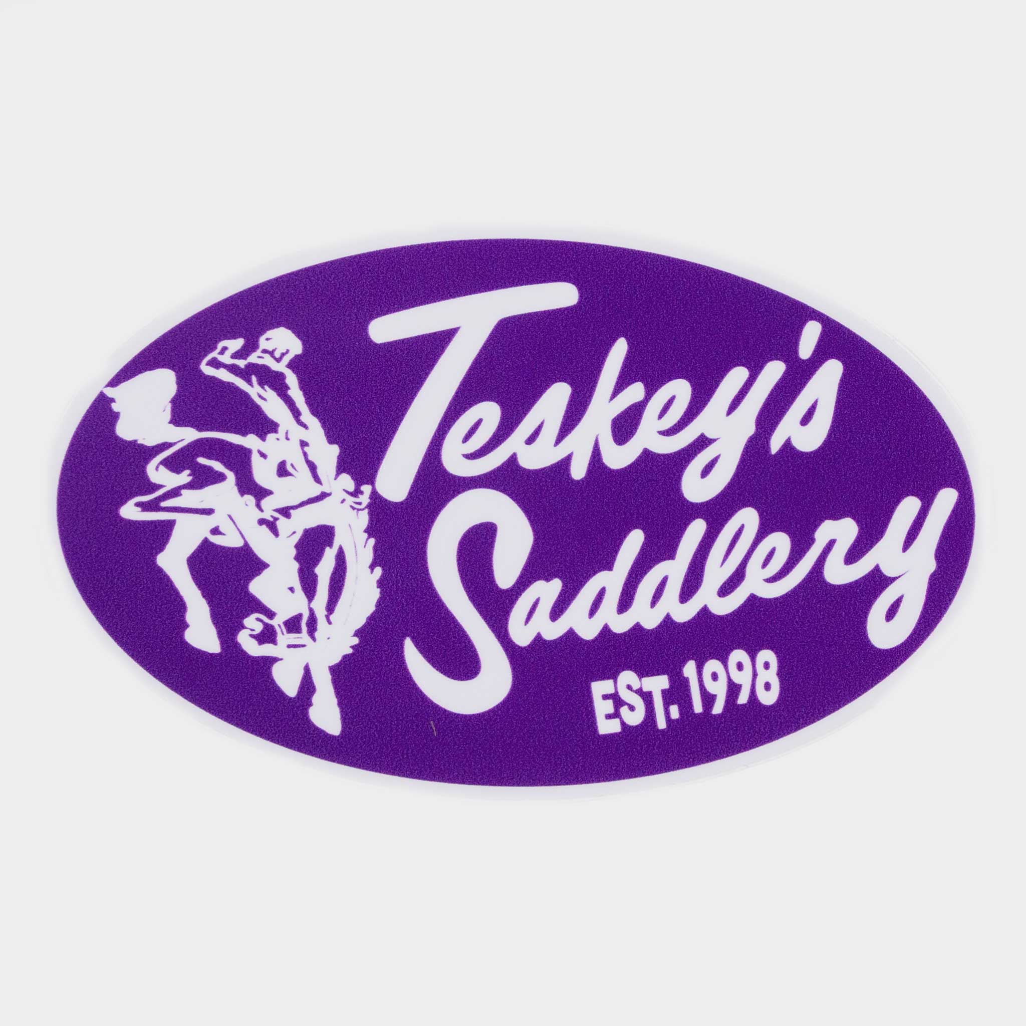 Teskey Saddlery Retro Large Oval Sticker - Purple/White - Image 2