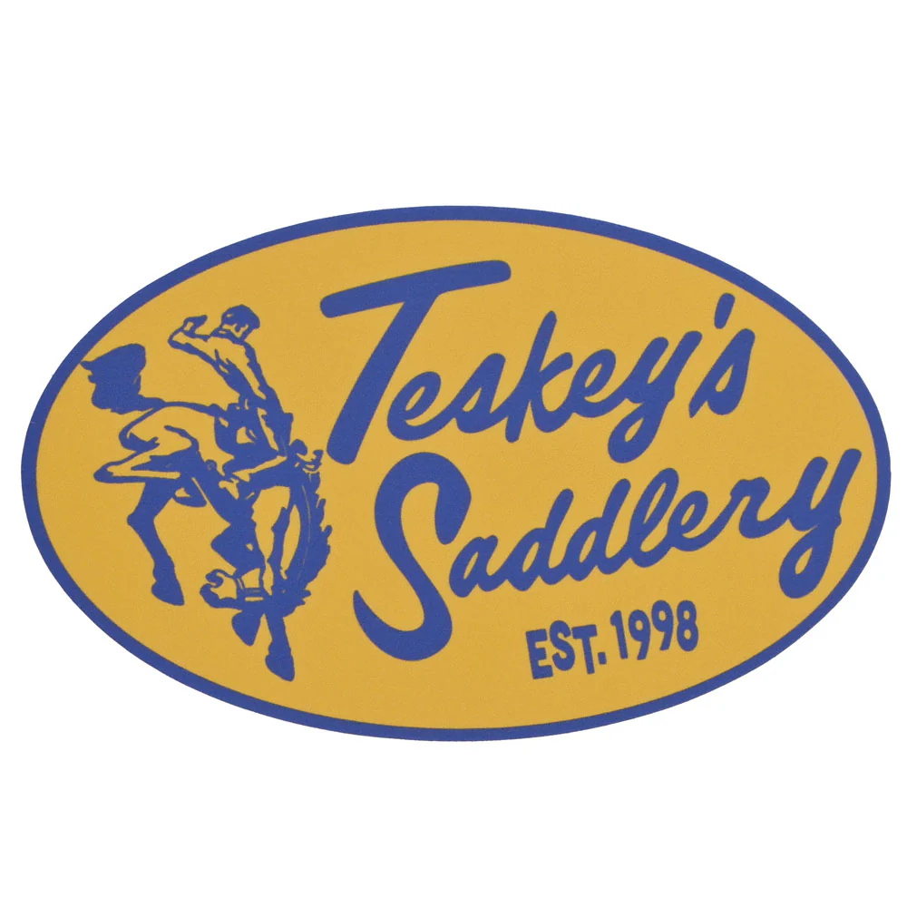 Teskey's Saddlery Retro Oval Sticker - Yellow/Blue
