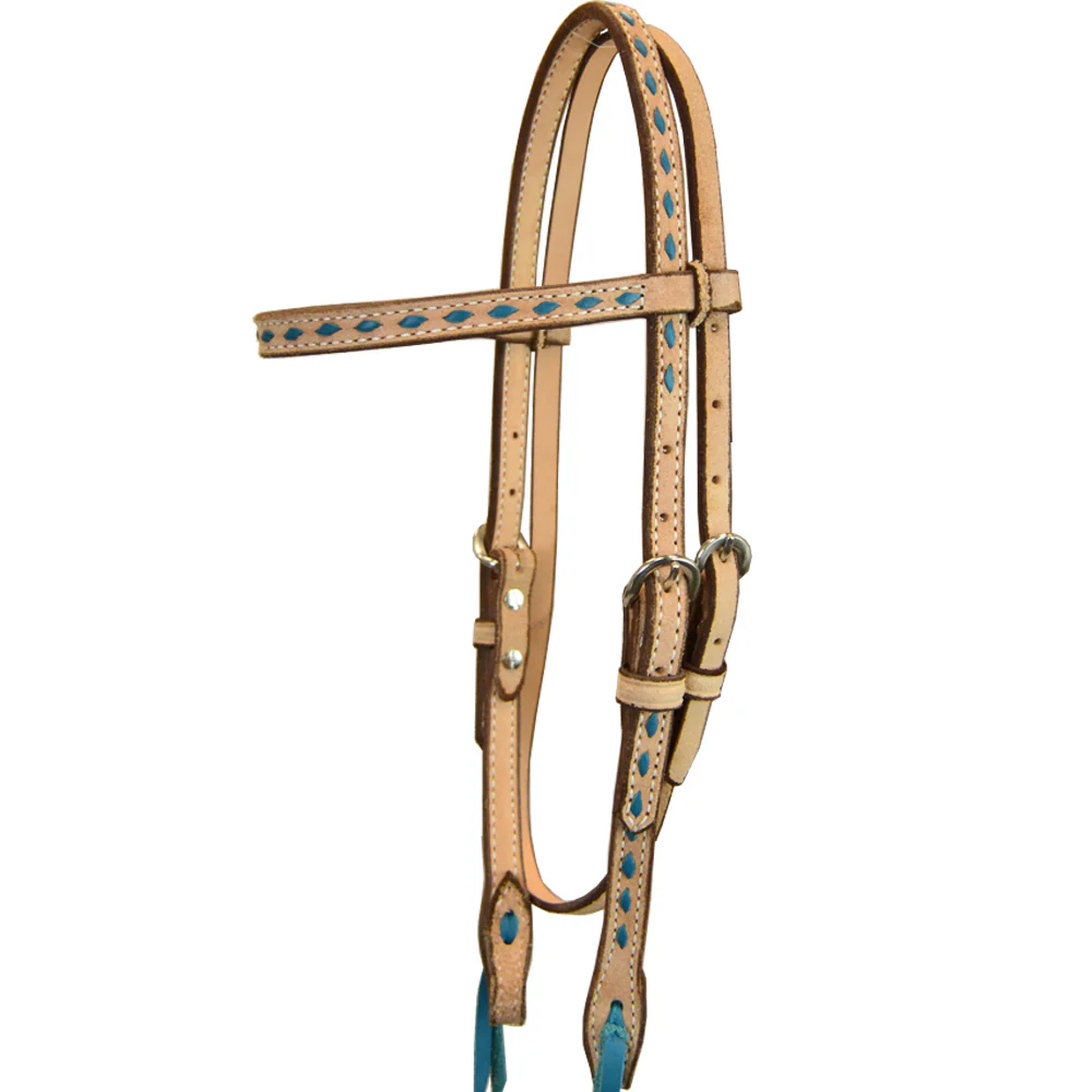 Teskey's 3/4" Roughout Browband Headstall w/Turquoise Buckstitch