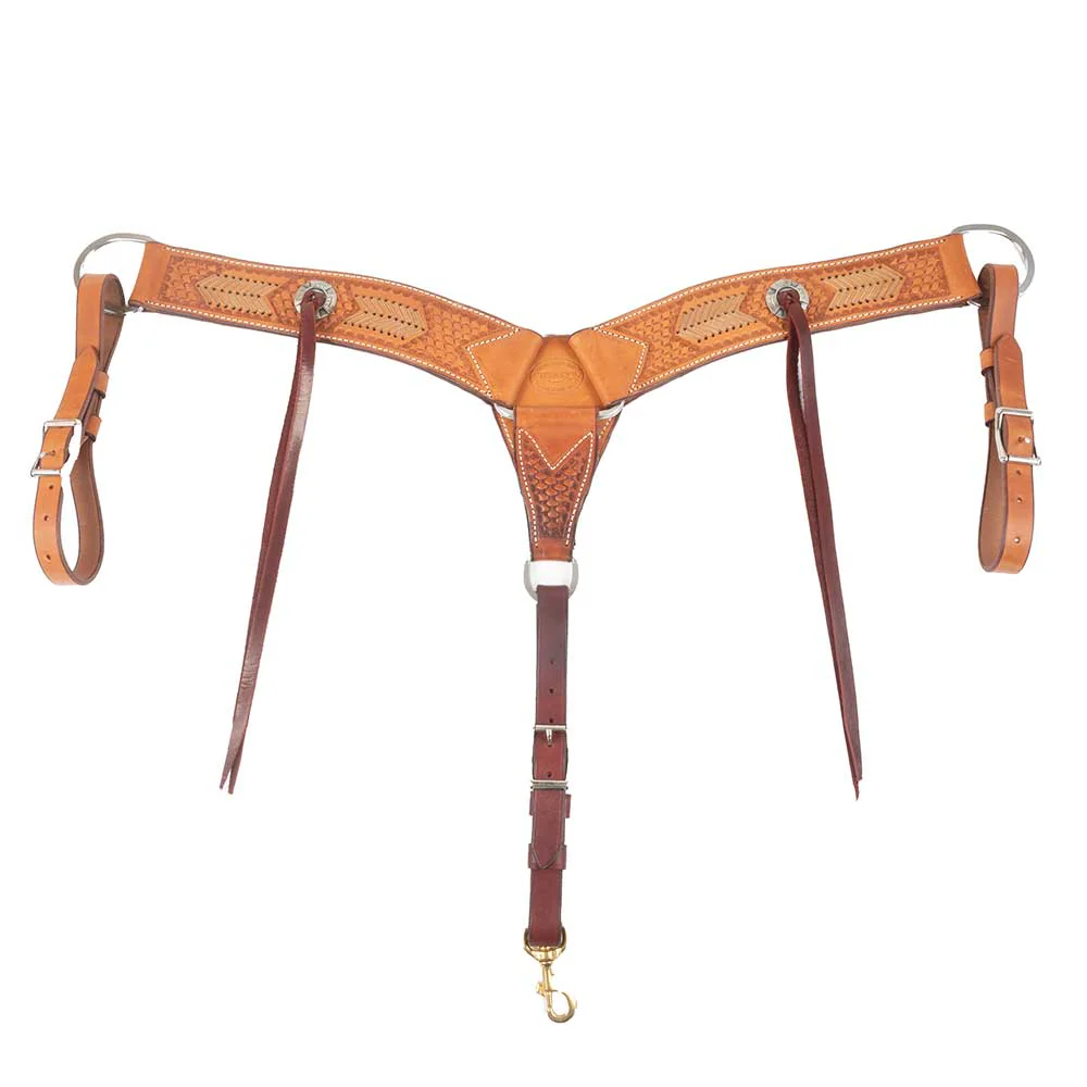 Teskey's Basket Stamped Breast Collar w/Rawhide and Conchos - Image 2