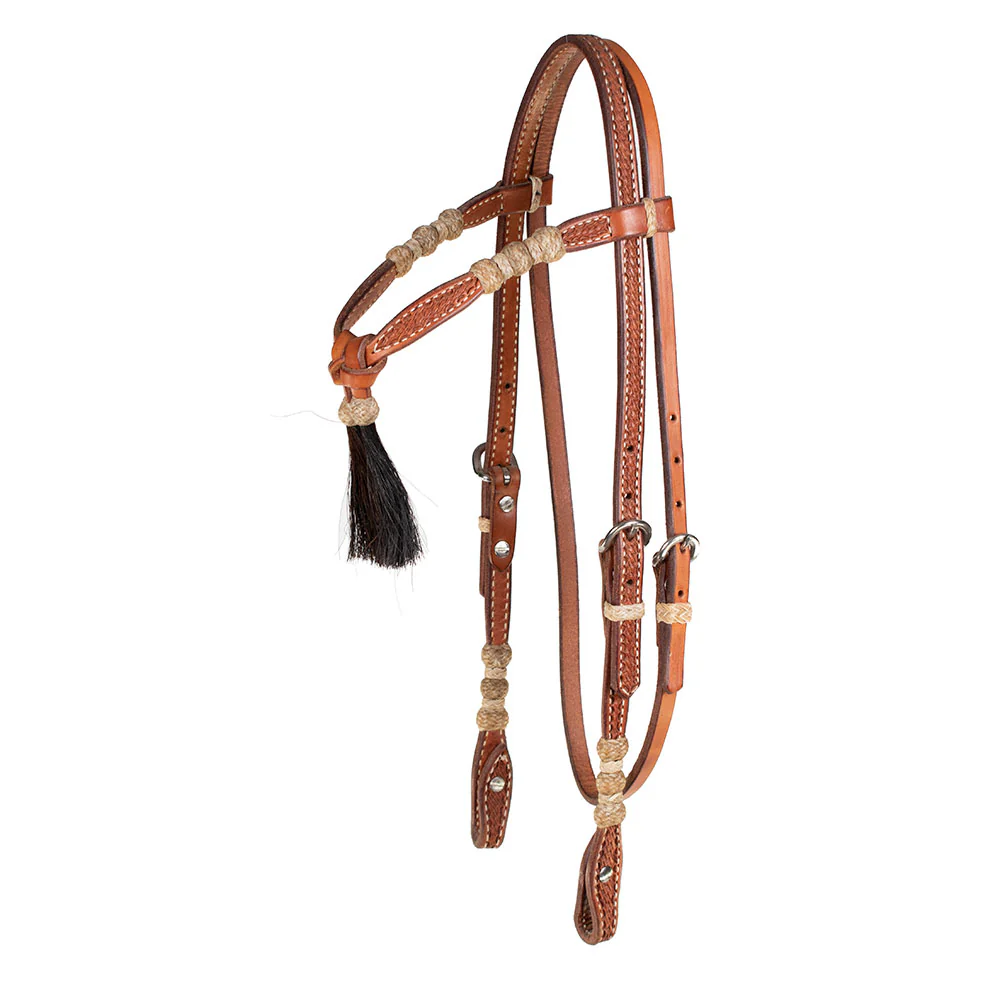 Teskey's Basket Stamped Crossover Headstall w/Rawhide Accents - Image 2