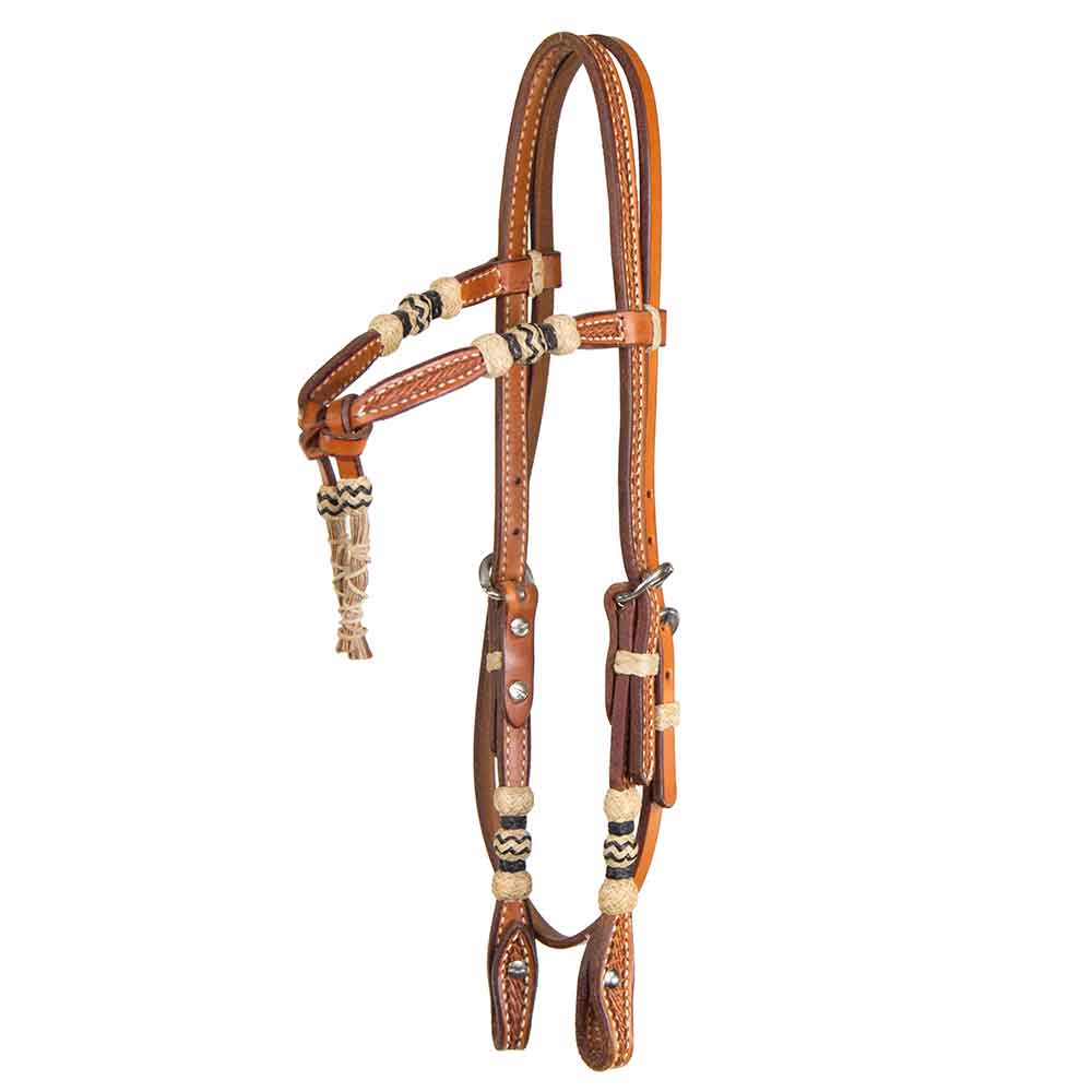 Teskey's Basket Stamped Crossover Headstall w/Horse Hair Tassels