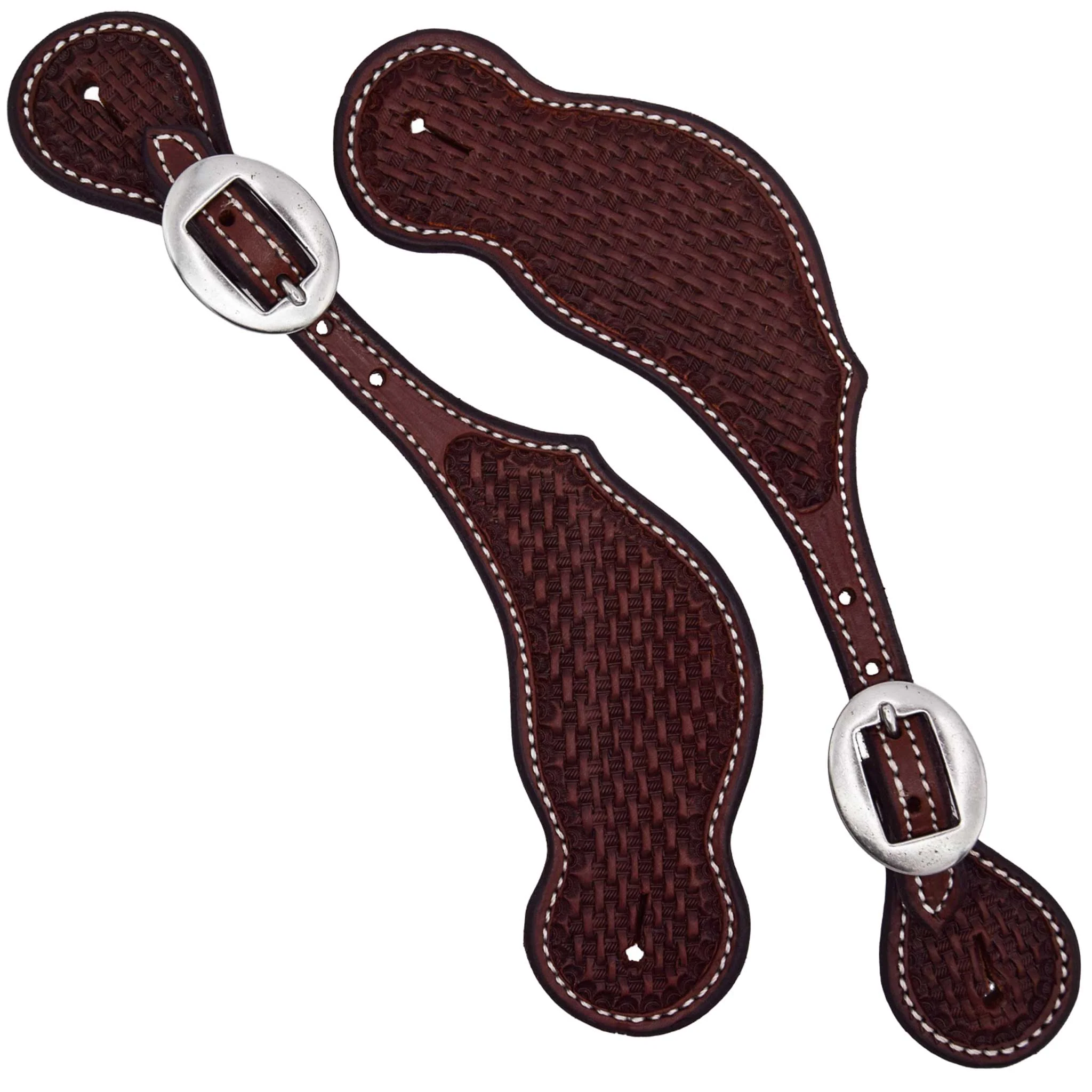 Teskey's Basketweave Spur Straps w/White Stitching - Image 3