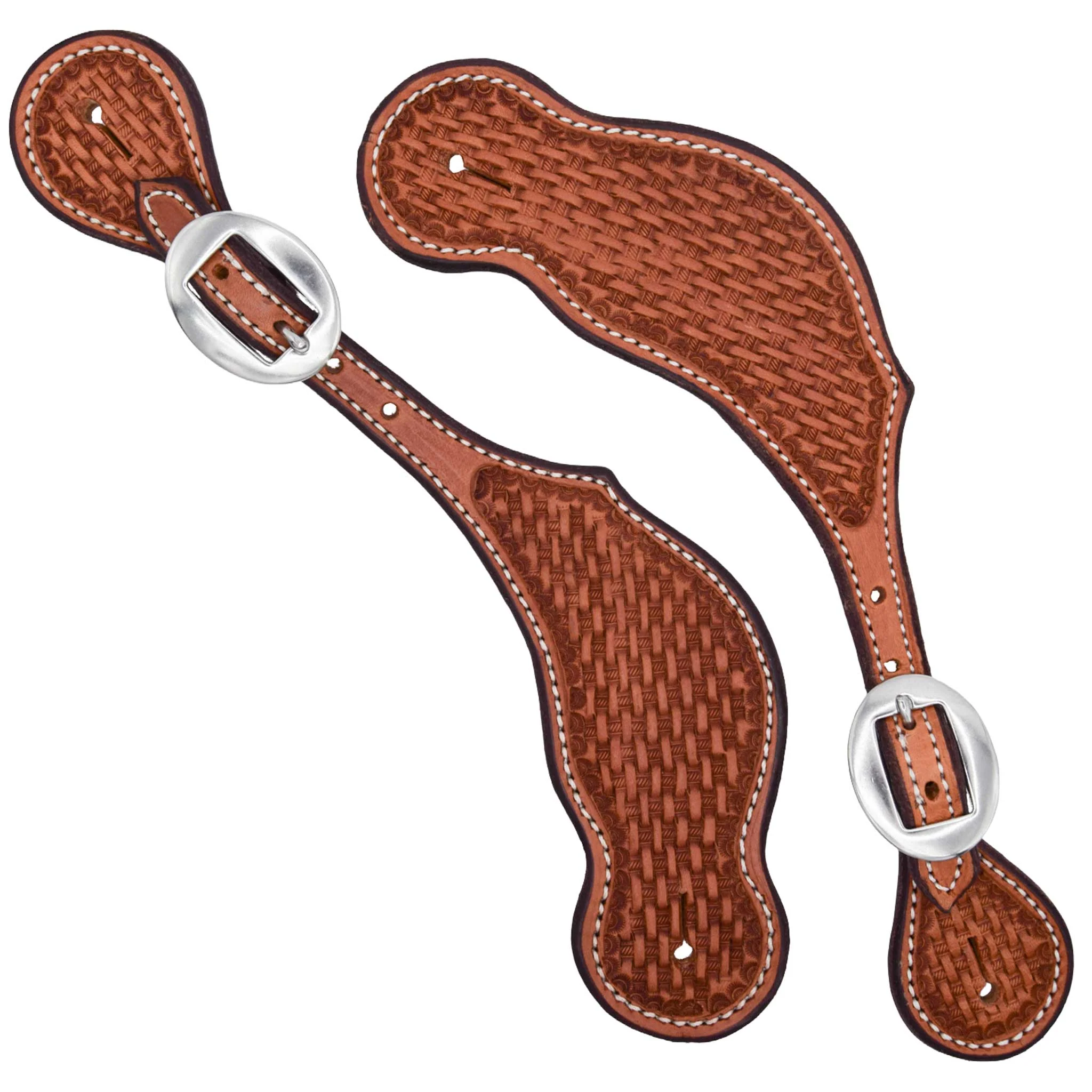 Teskey's Basketweave Spur Straps w/White Stitching - Image 4
