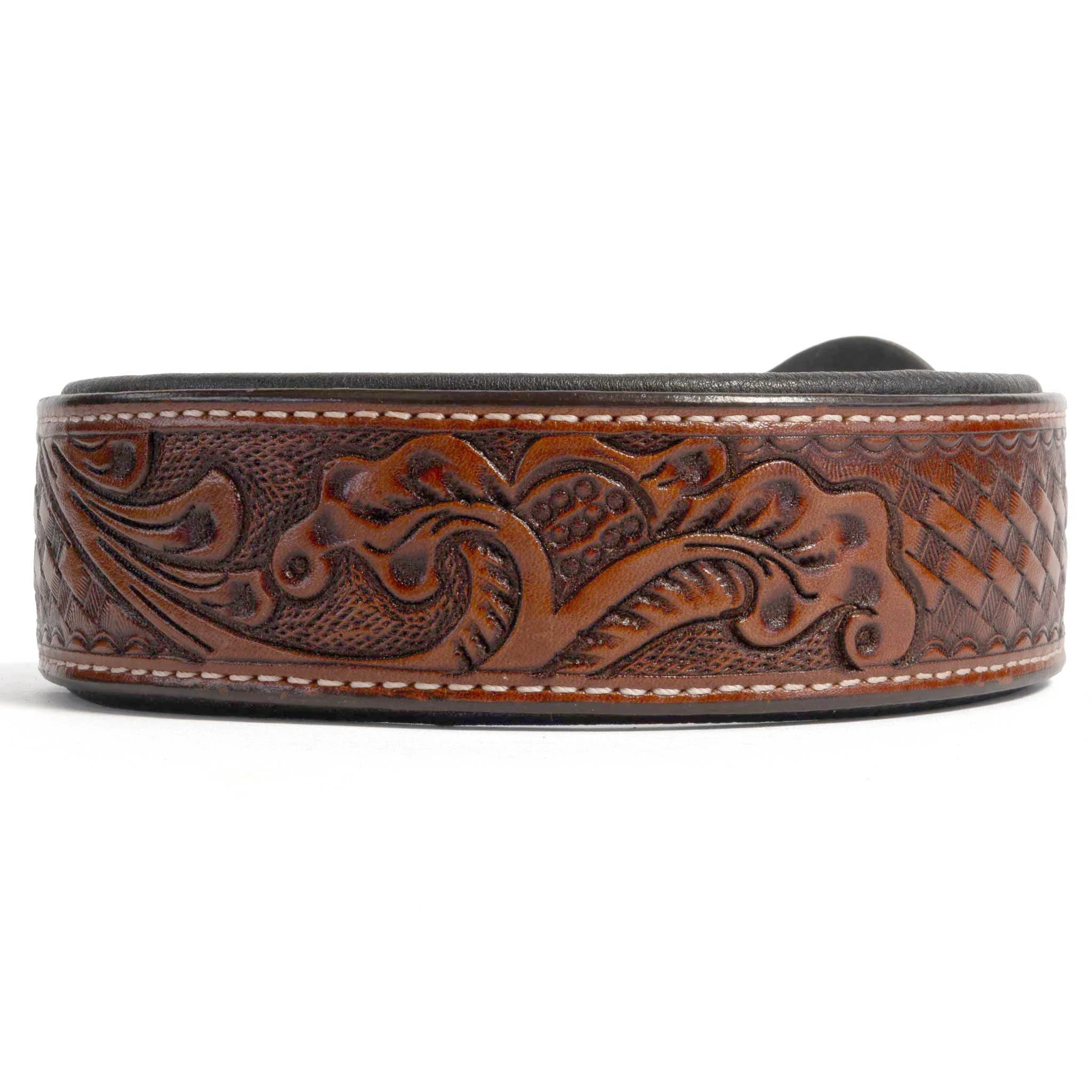 Teskey's Basketweave & Floral Tooled Dog Collar