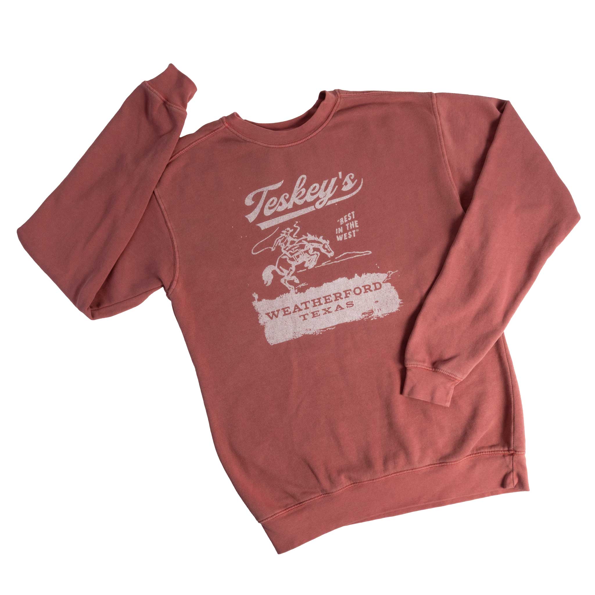 Teskey's Bronco Fleece Crew Sweatshirt - Red - Image 2