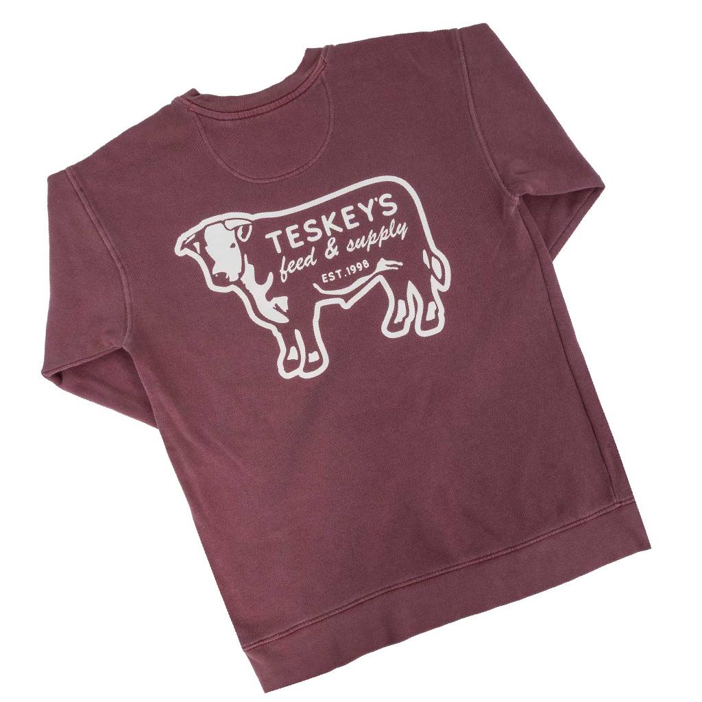 Teskey's Feed & Supply Crewneck Sweatshirt - Maroon - Image 3