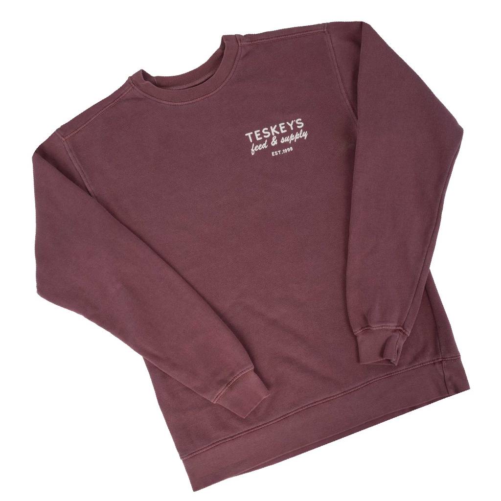 Teskey's Feed & Supply Crewneck Sweatshirt - Maroon - Image 4