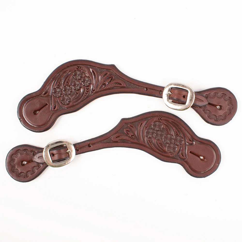 Teskey's Floral Tooled Cowboy Spur Straps - Image 2
