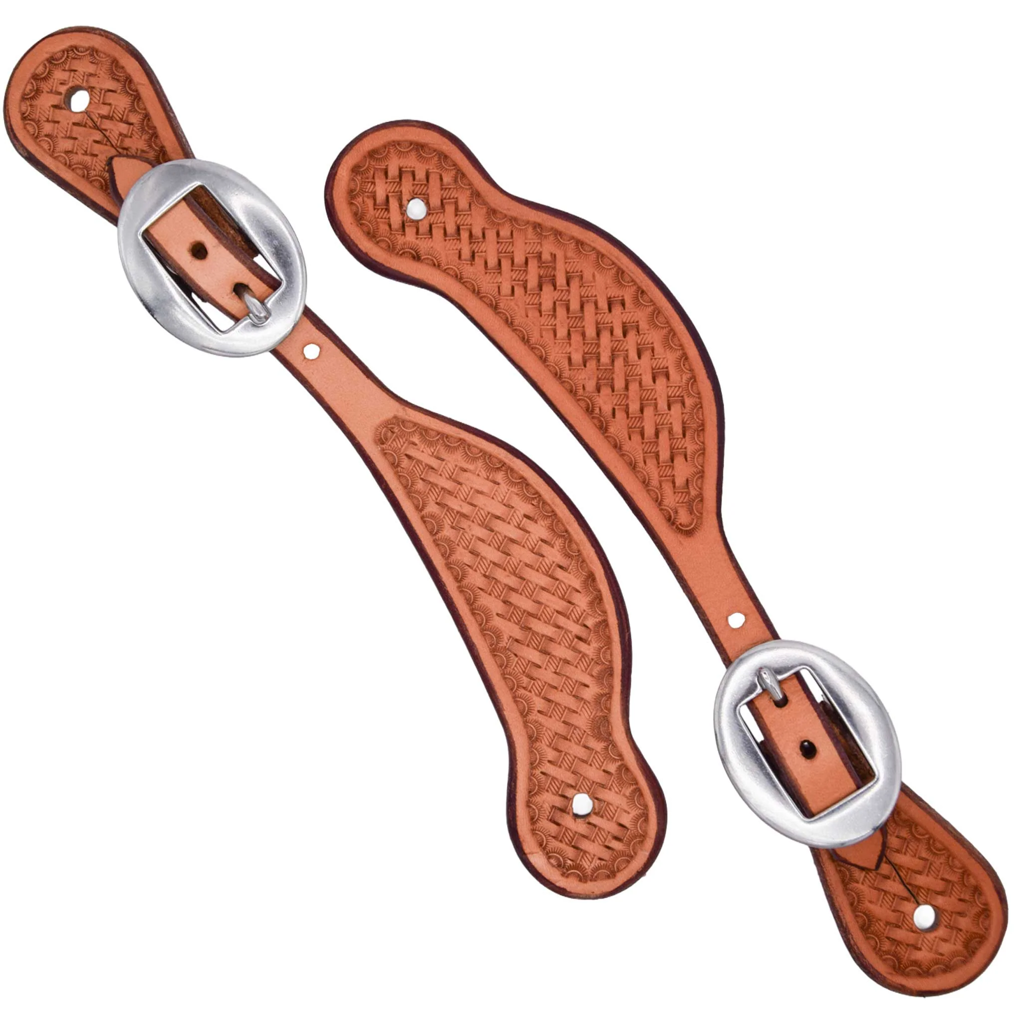 Teskey's Youth Basket Stamped Contoured Spur Straps - Image 3
