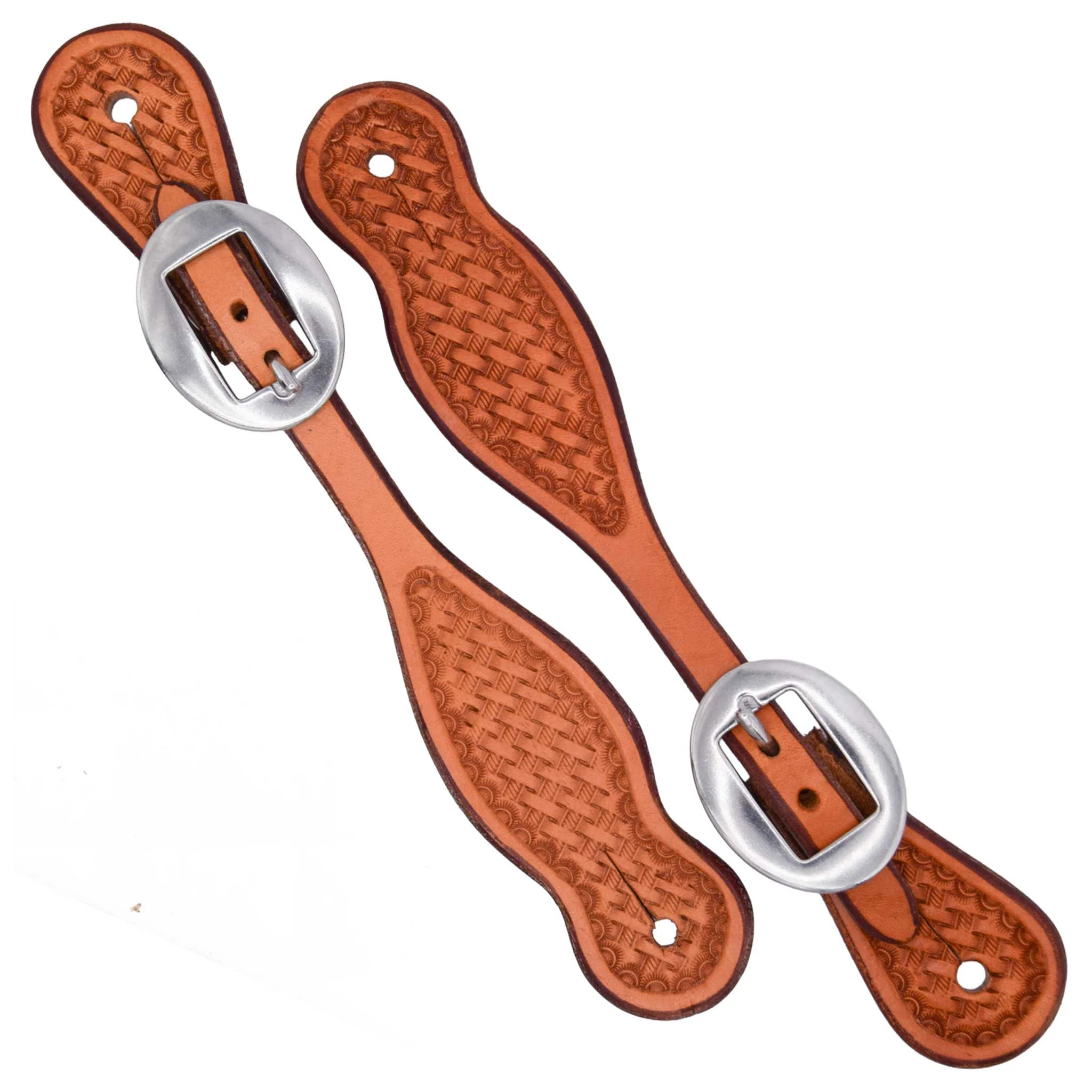 Teskey's Youth Basket Stamped Teardrop Spur Straps - Image 3