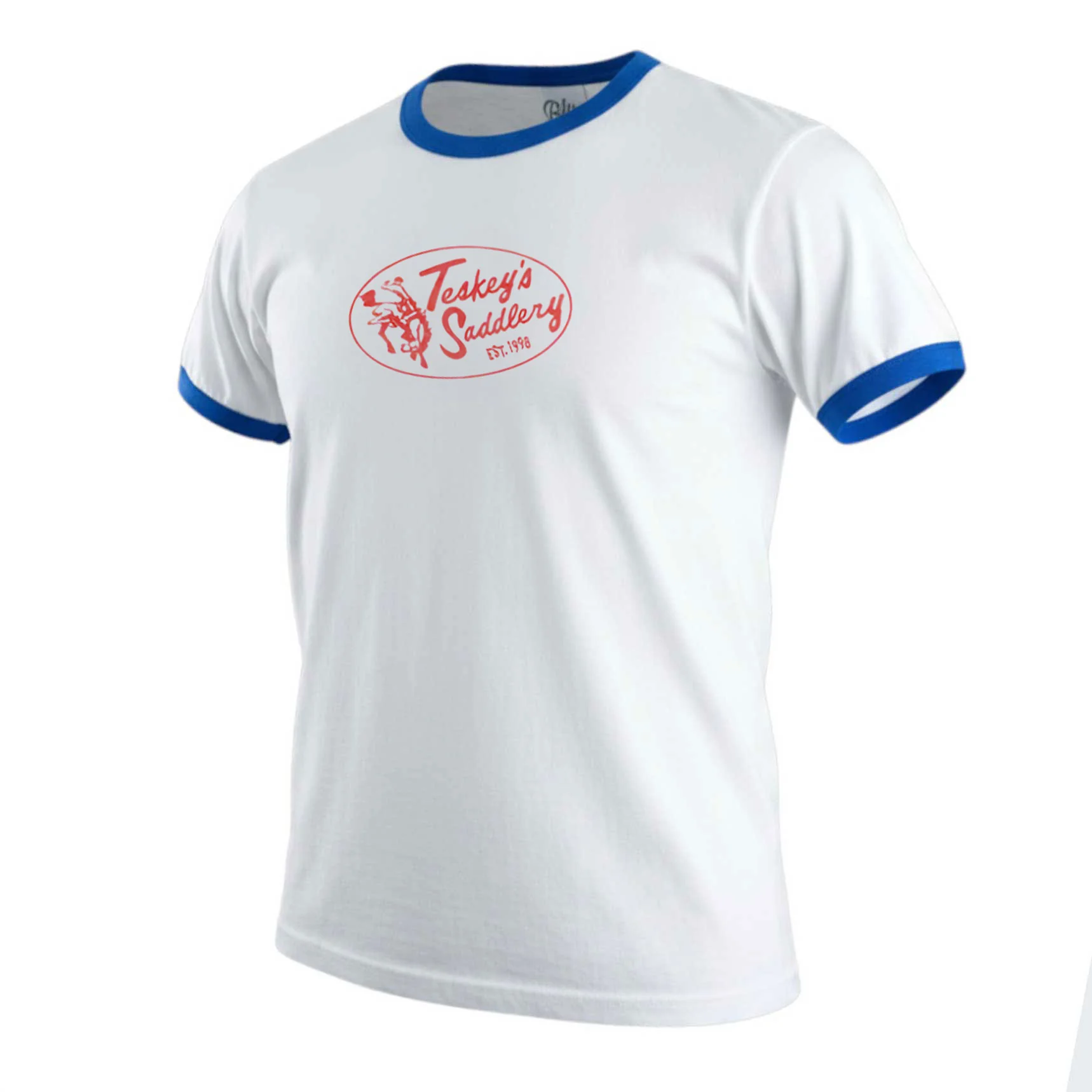 Teskey's Saddlery Retro Tee - Red/White/Royal Blue