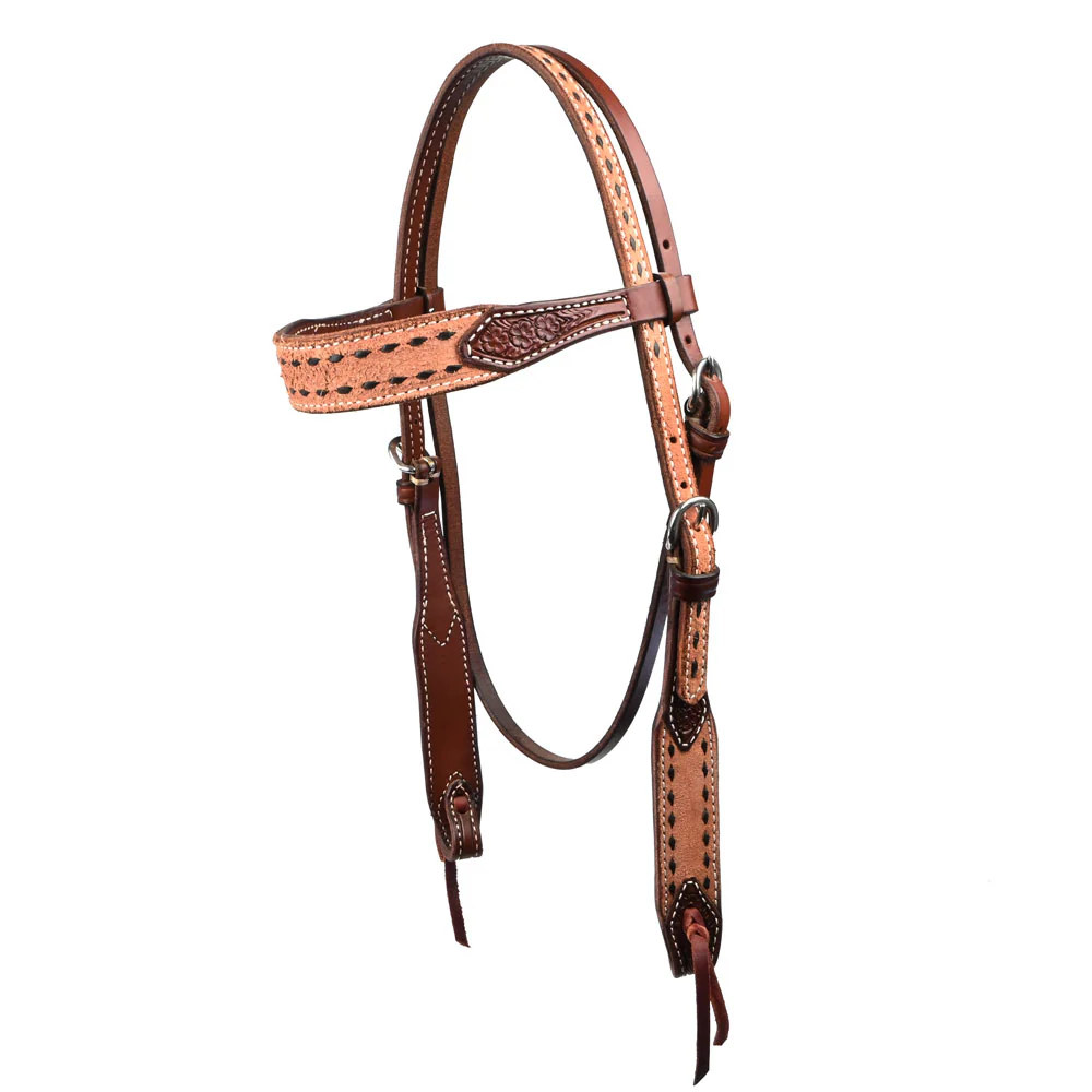 Teskey's Roughout Buckstitch Browband Headstall w/Flower Tooling