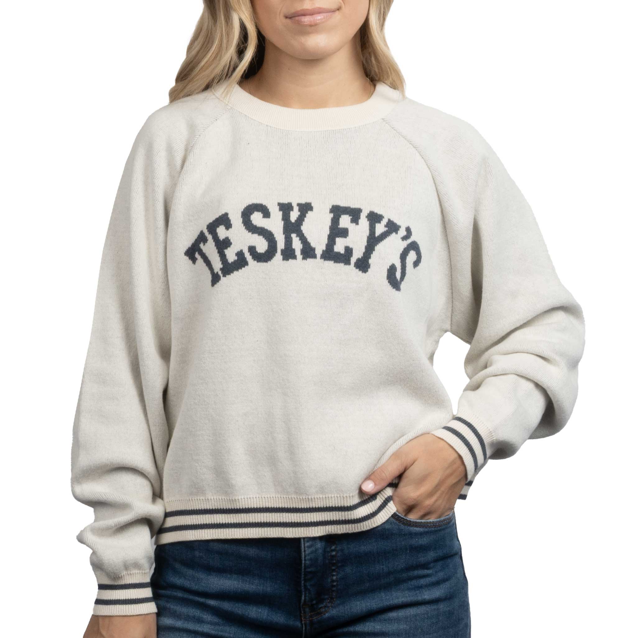 Teskey's Varsity Font Raglan Sweater - Natural/Jean - Image 2