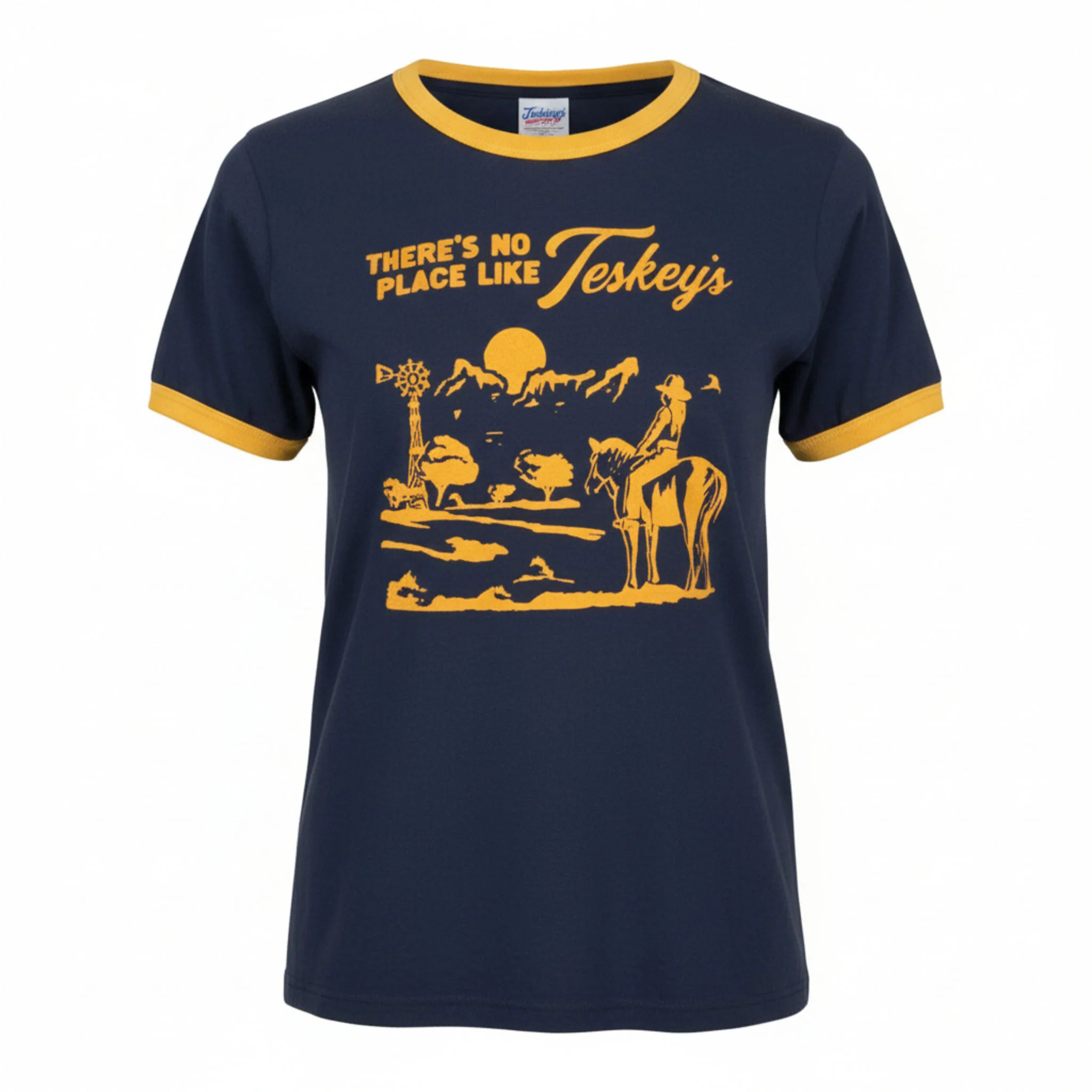 There's No Place Like Teskey's Navy Tee - Navy/Gold Ringer