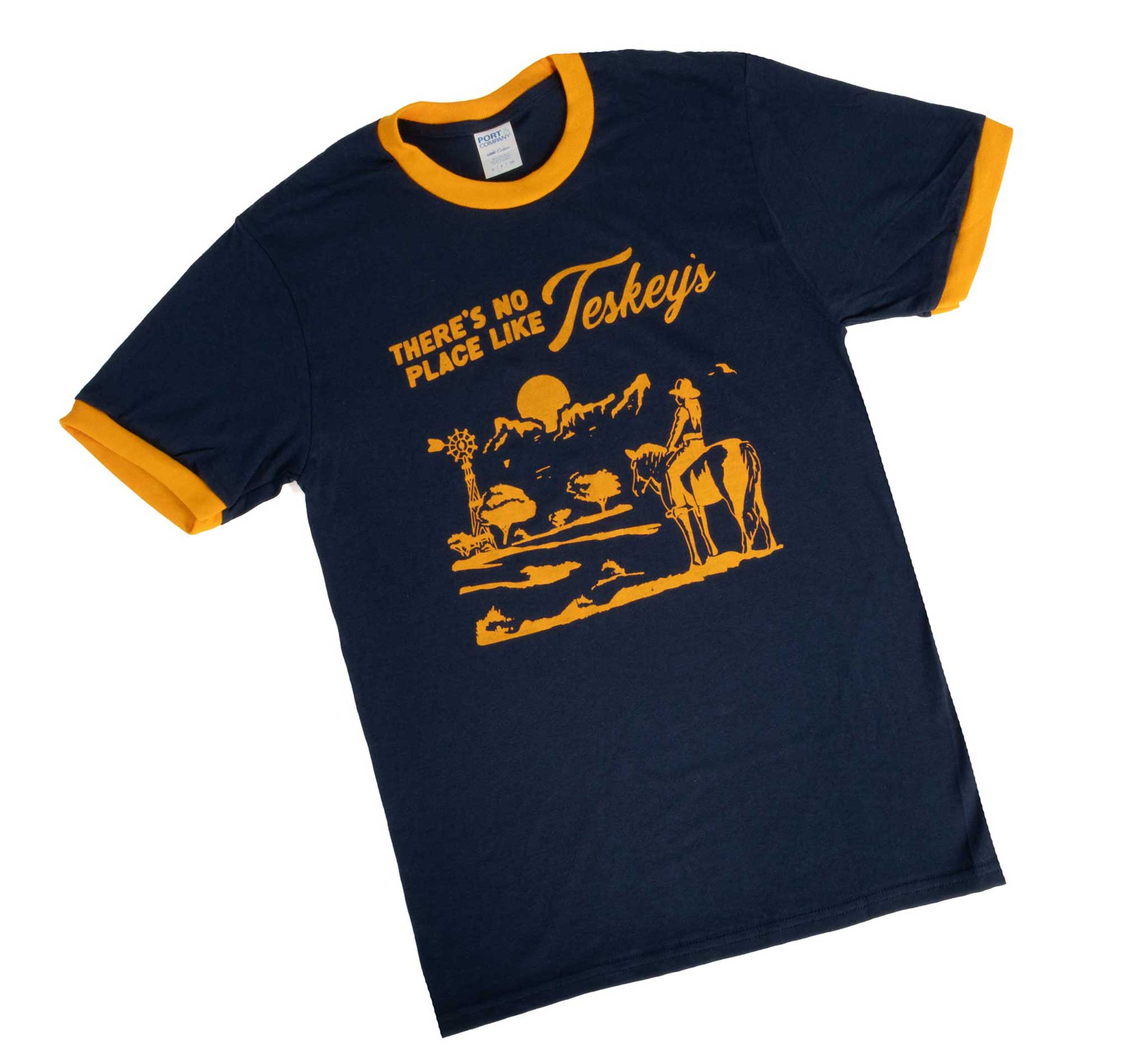 There's No Place Like Teskey's Navy Tee - Navy/Gold Ringer - Image 2