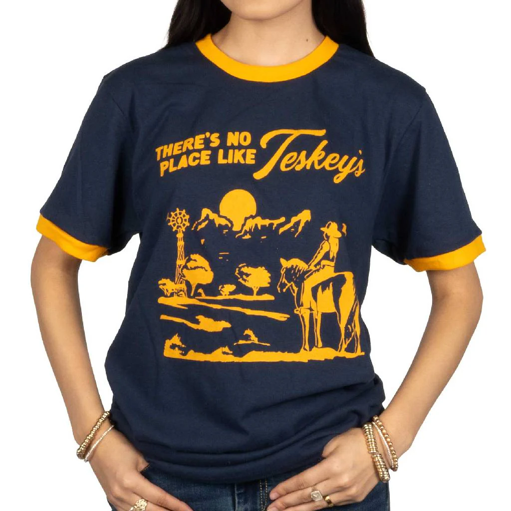There's No Place Like Teskey's Navy Tee - Navy/Gold Ringer - Image 3