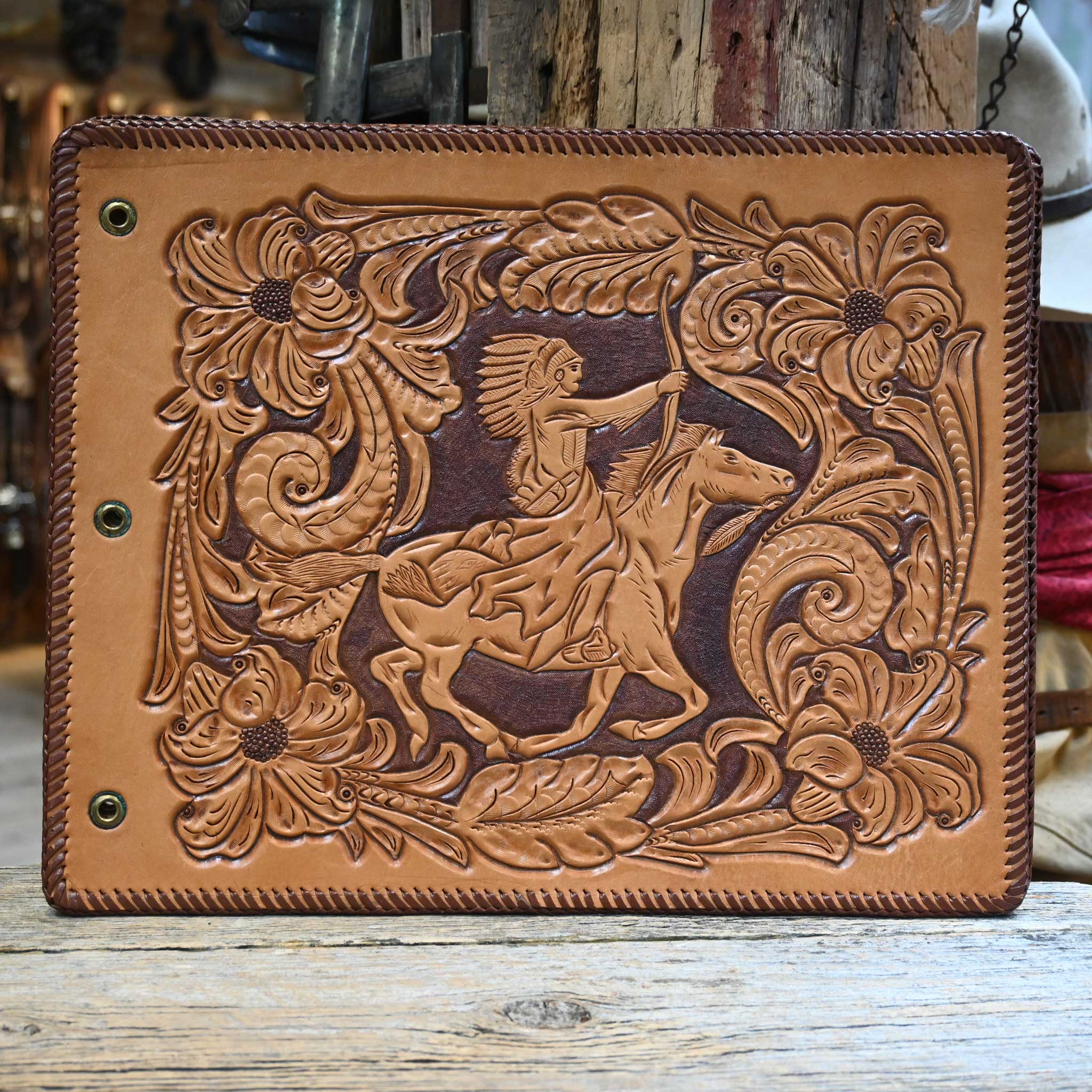 Vintage Tooled Leather Photo Album Cover