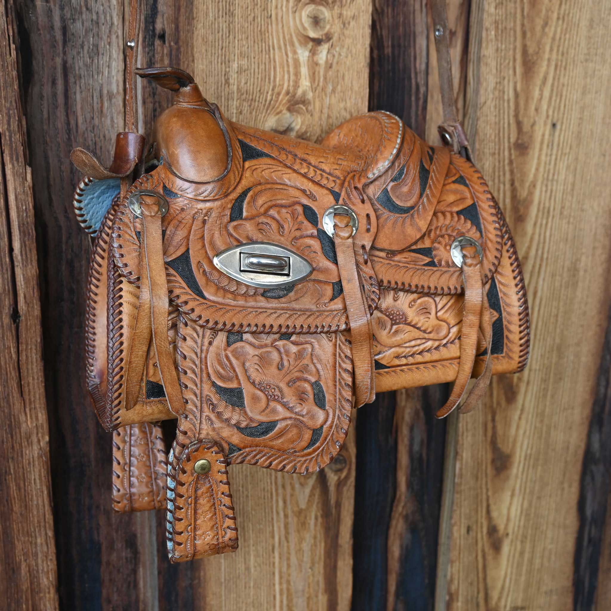 1970's - 1980's Tooled Leather Saddle Purse