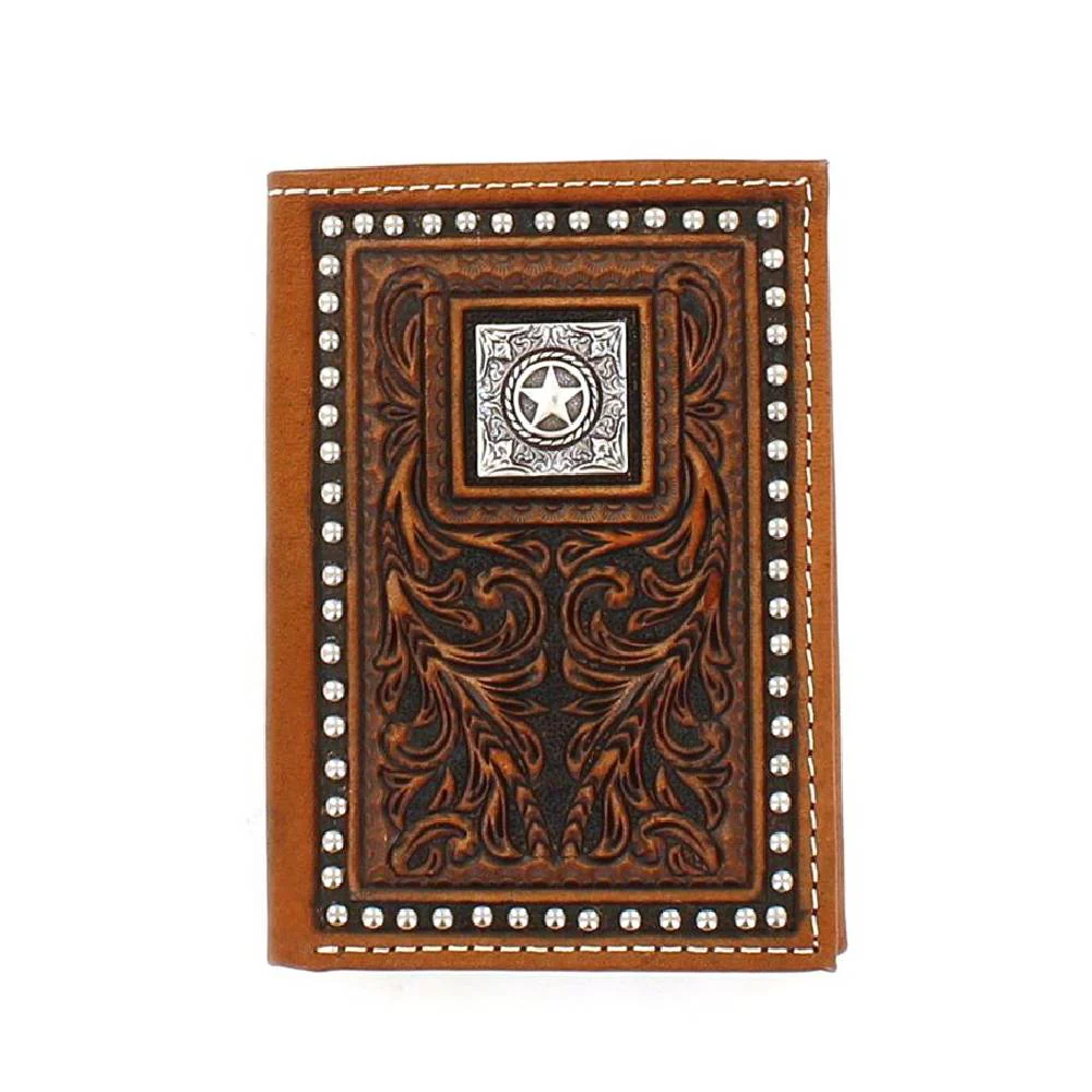 Nocona Tooled Star Concho Trifold Wallet