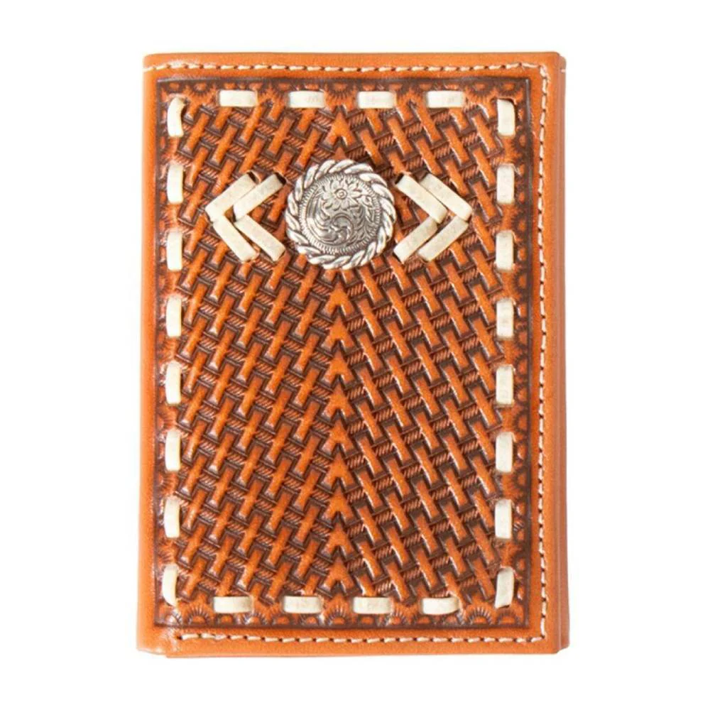 Nocona Rawhide Buck Lace Concho Trifold Wallet