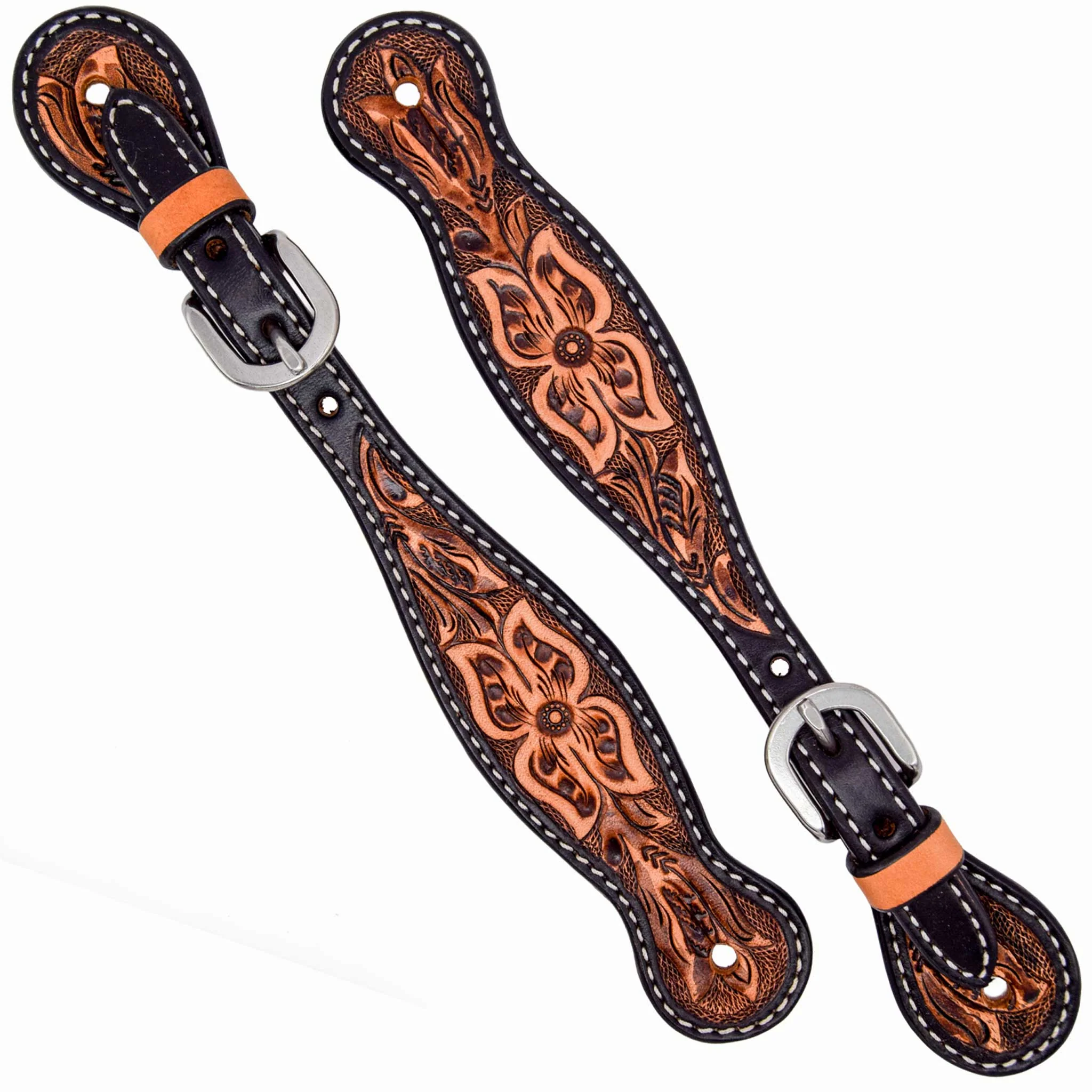Weaver Turquoise Cross Floral Tooled Ladies Spur Straps - Image 2