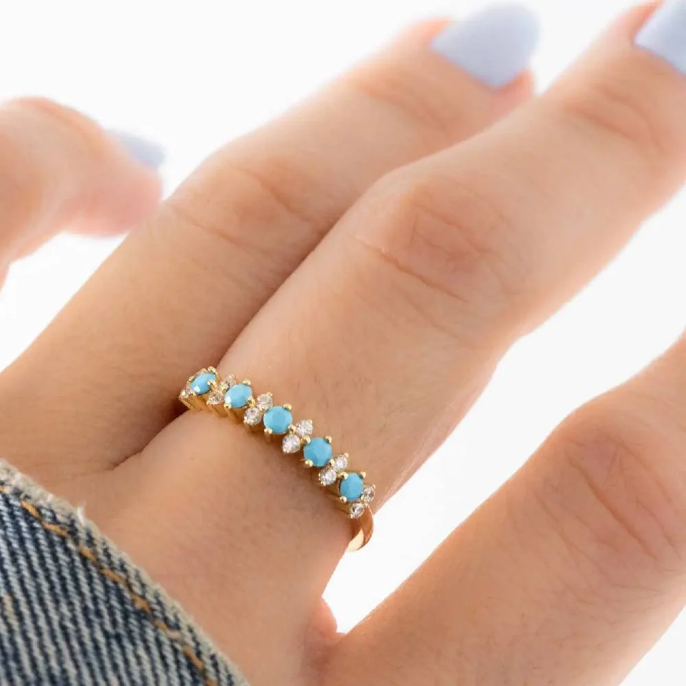 Gold Turquoise & CZ Ring - Image 2